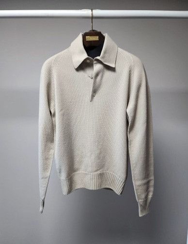 image of Tom Ford O1Sm1Stk0124 Seamless Cashmere Polo Knit Sweater In Ivory, Men's (Size Large)
