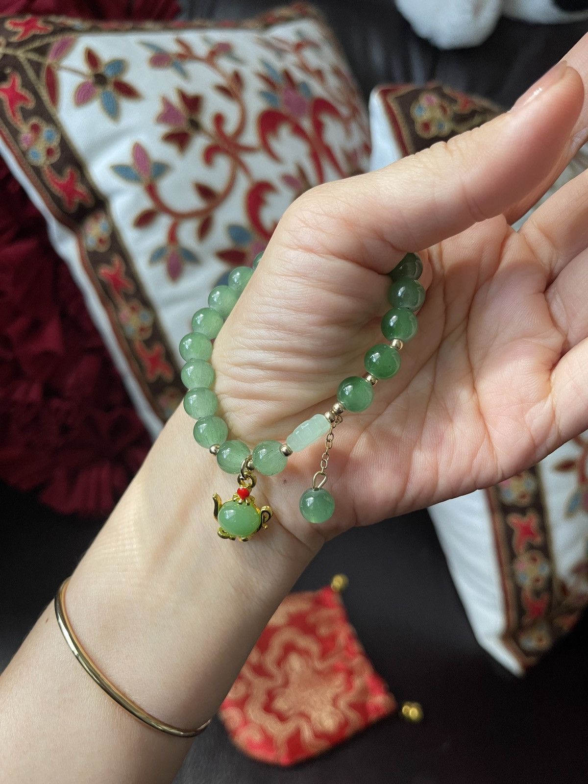 The Unbranded Brand Auth jade bean bracelets brand new with sillk pouch Size ONE SIZE - 2 Thumbnail