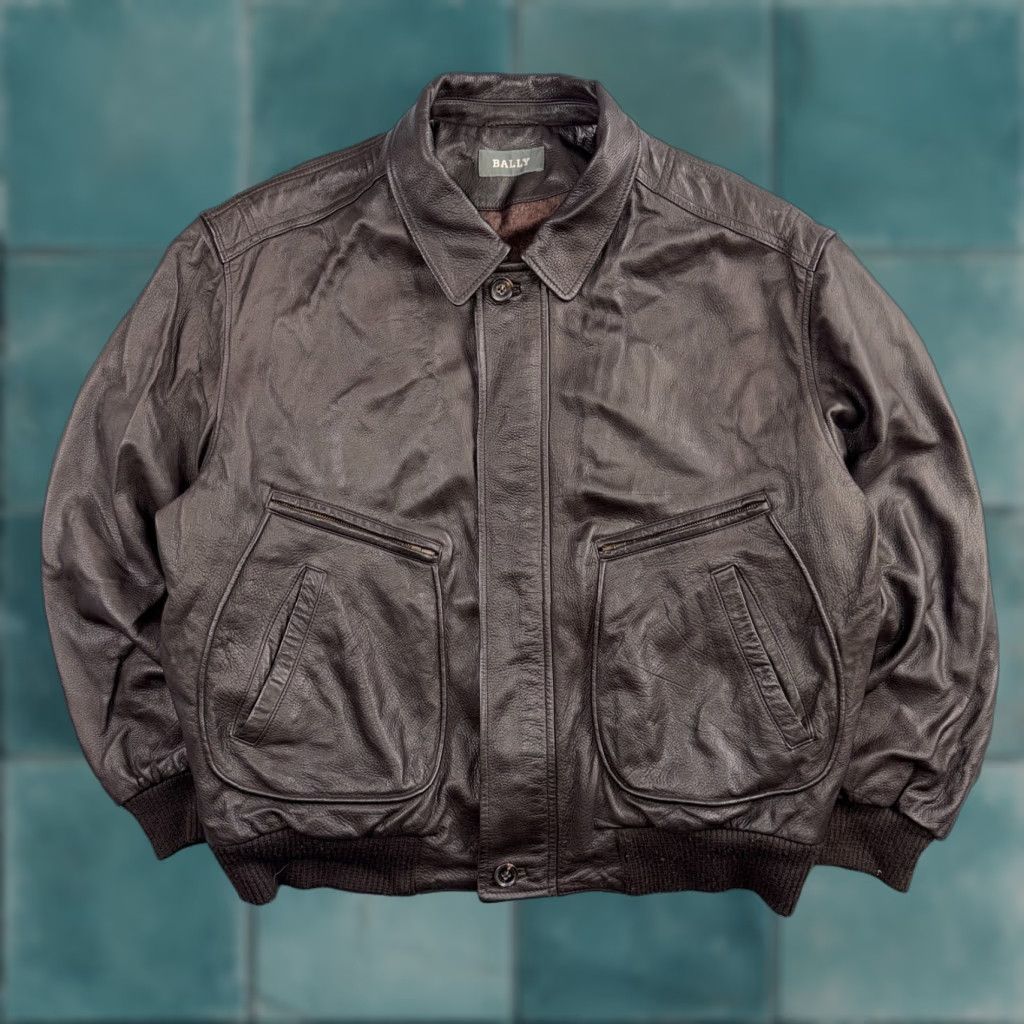 Bally Bally Leather Jacket Mens Bomber Jacket Size 44 Brown Wool Lined Pockets Zip Zipper Logo Button Size US S / EU 44-46 / 1 - 1 Thumbnail