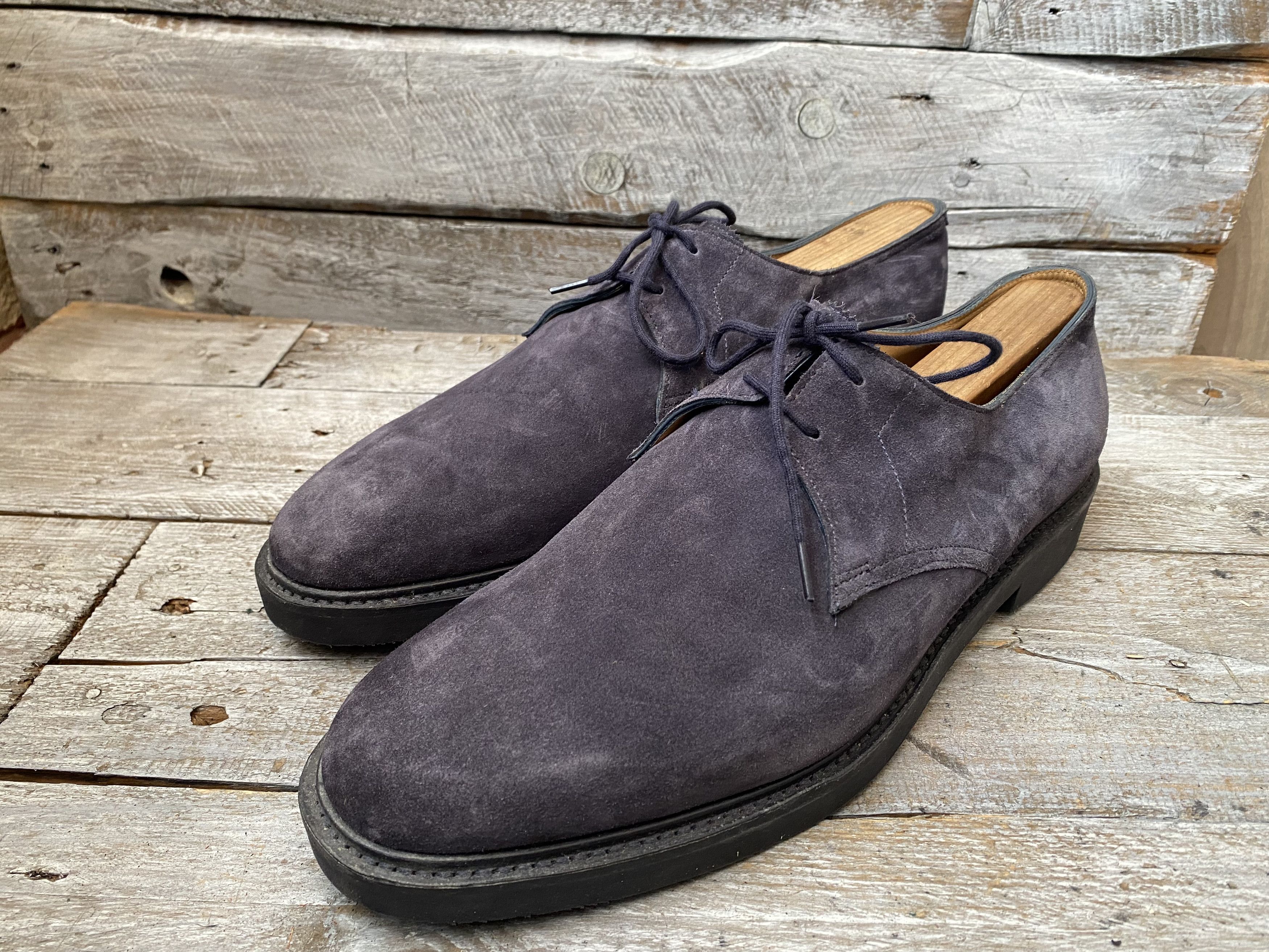 John Lobb Blue Suede Derby Leather Shoes Uk 9Ee, Men's (Size 10)