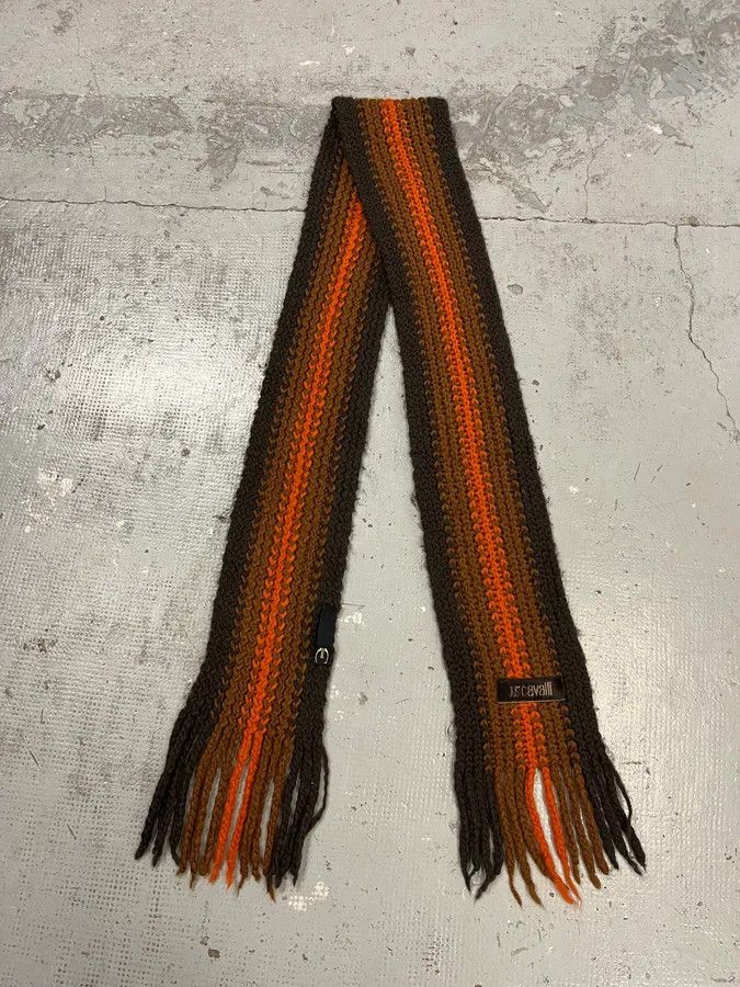 Just Cavalli 2000s Cavalli Orange & Brown Gradient Wool Scarf Size ONE SIZE - 2 Thumbnail