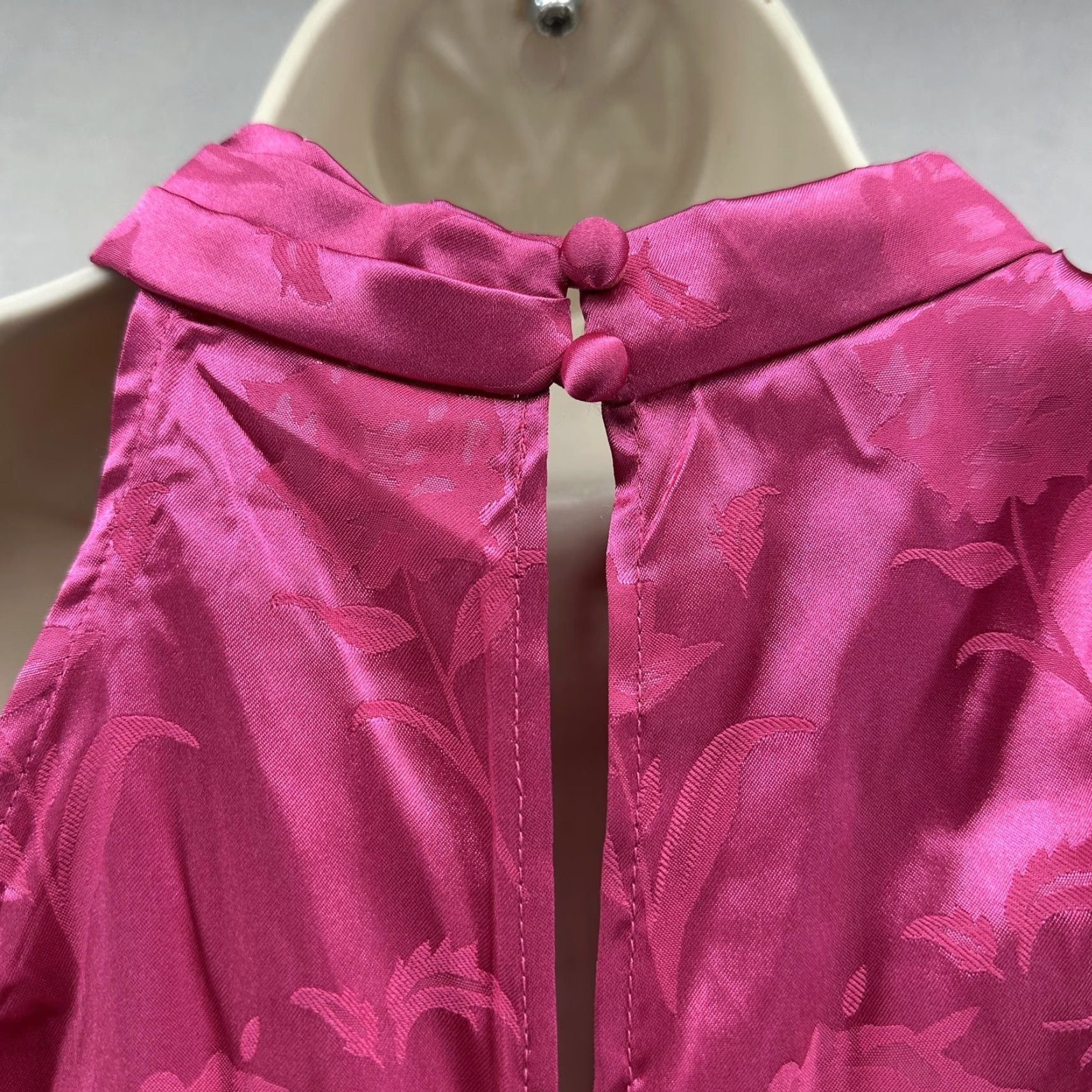 Vintage Hello Molly Dress Womens 6 Pink Floral Satin Halter Fit & Flare Mini Party Dress Size M / US 6-8 / IT 42-44 - 5 Thumbnail