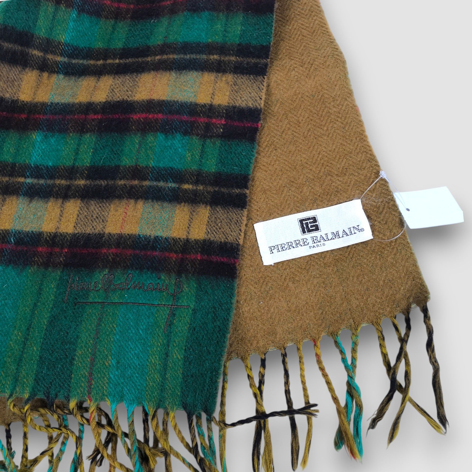 Japanese Brand Vintage Pierre Balmain Scarf Wool Tartan Plaid Scarves. Size ONE SIZE - 4 Thumbnail