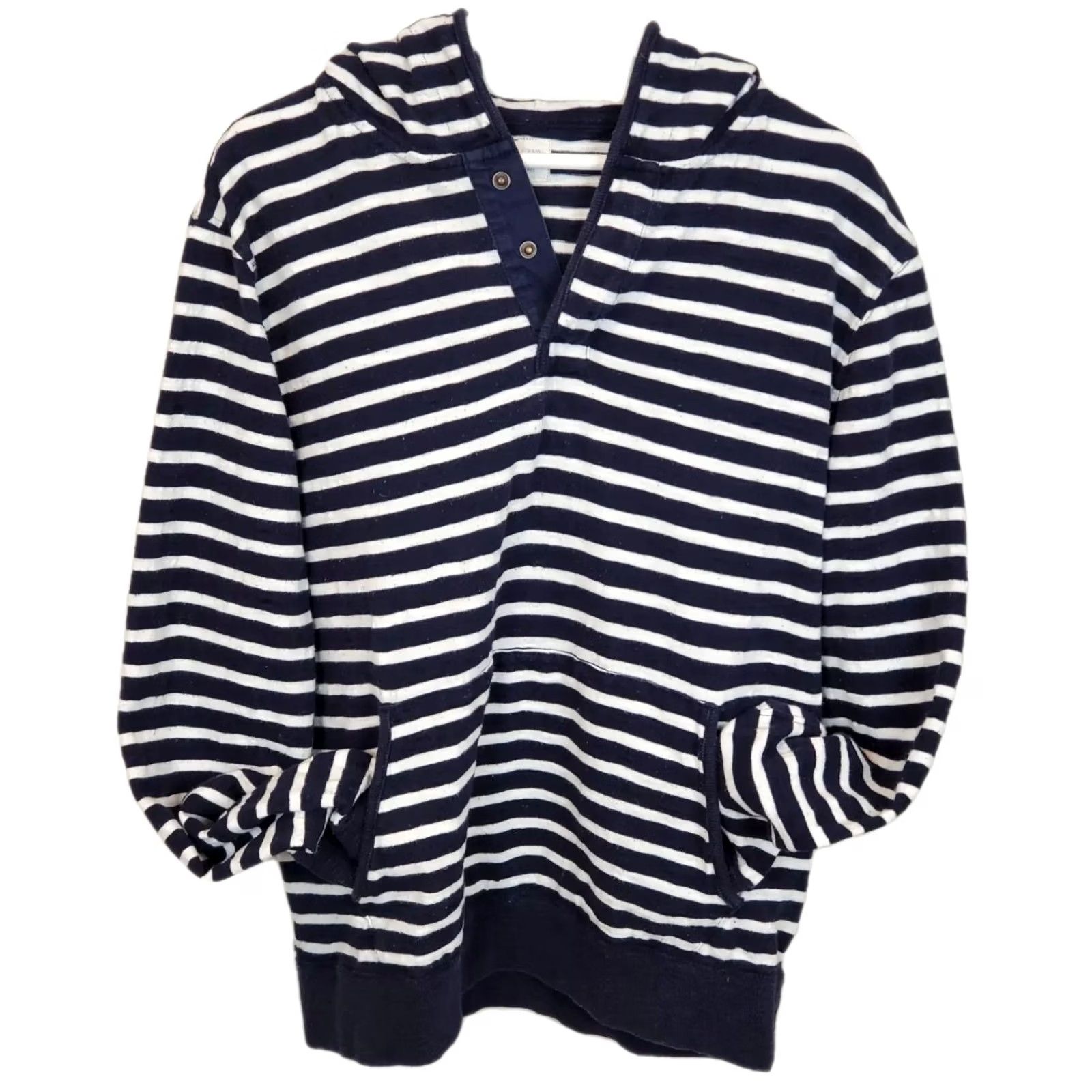 J.Crew J.CREW Navy & White Striped Nautical Style Pullover Hoodie Sweatshirt Sweater Men's Size L Size US L / EU 52-54 / 3 - 2 Thumbnail