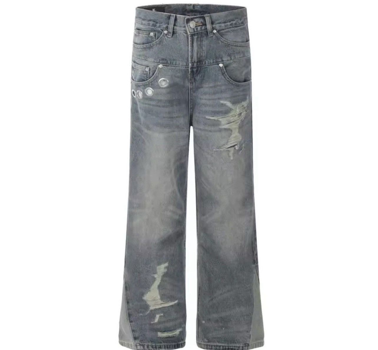 Jean Vintage Washed Distressed Splicing Flared Jeans Size US 30 / EU 46 - 3 Thumbnail