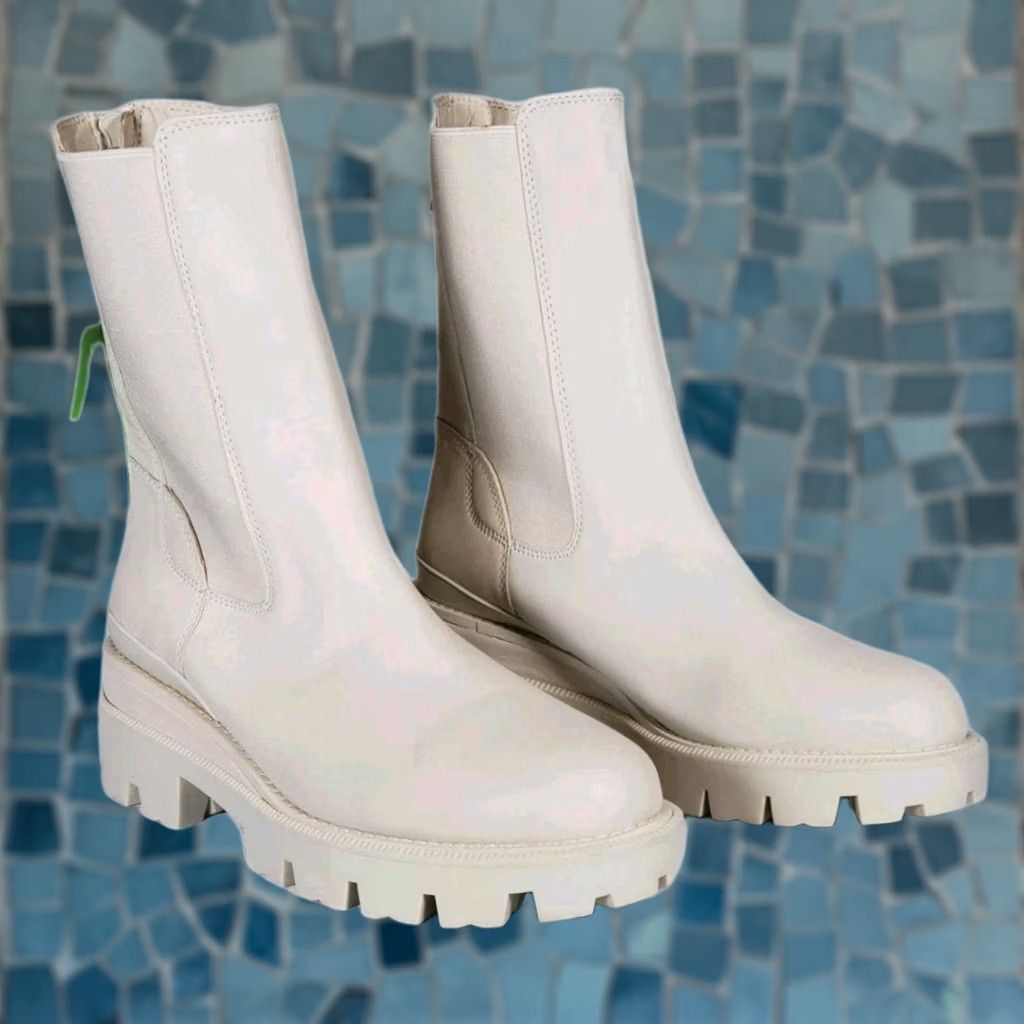 Sam Edelman Sam Edelman Genia Lug Sole Chelsea Boots Ivory Leather Back Zip Women's US 9.5 M Size US 10 / IT 40 - 1 Thumbnail
