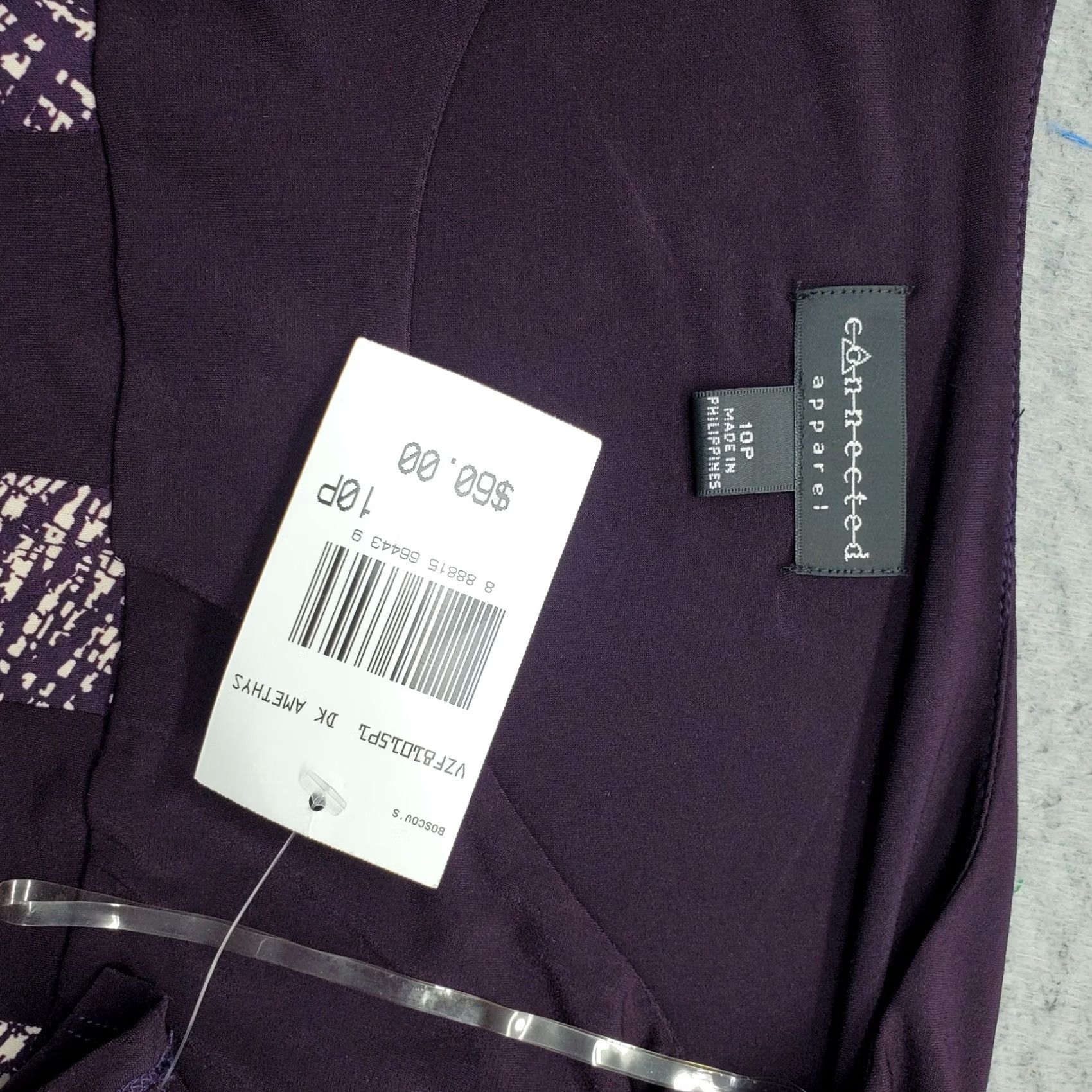 Vintage Connected Apparel Sheath Dress Womens Size 10P Purple Tan Stretch Scoop Neck Dress Size L / US 10 / IT 46 - 7 Thumbnail