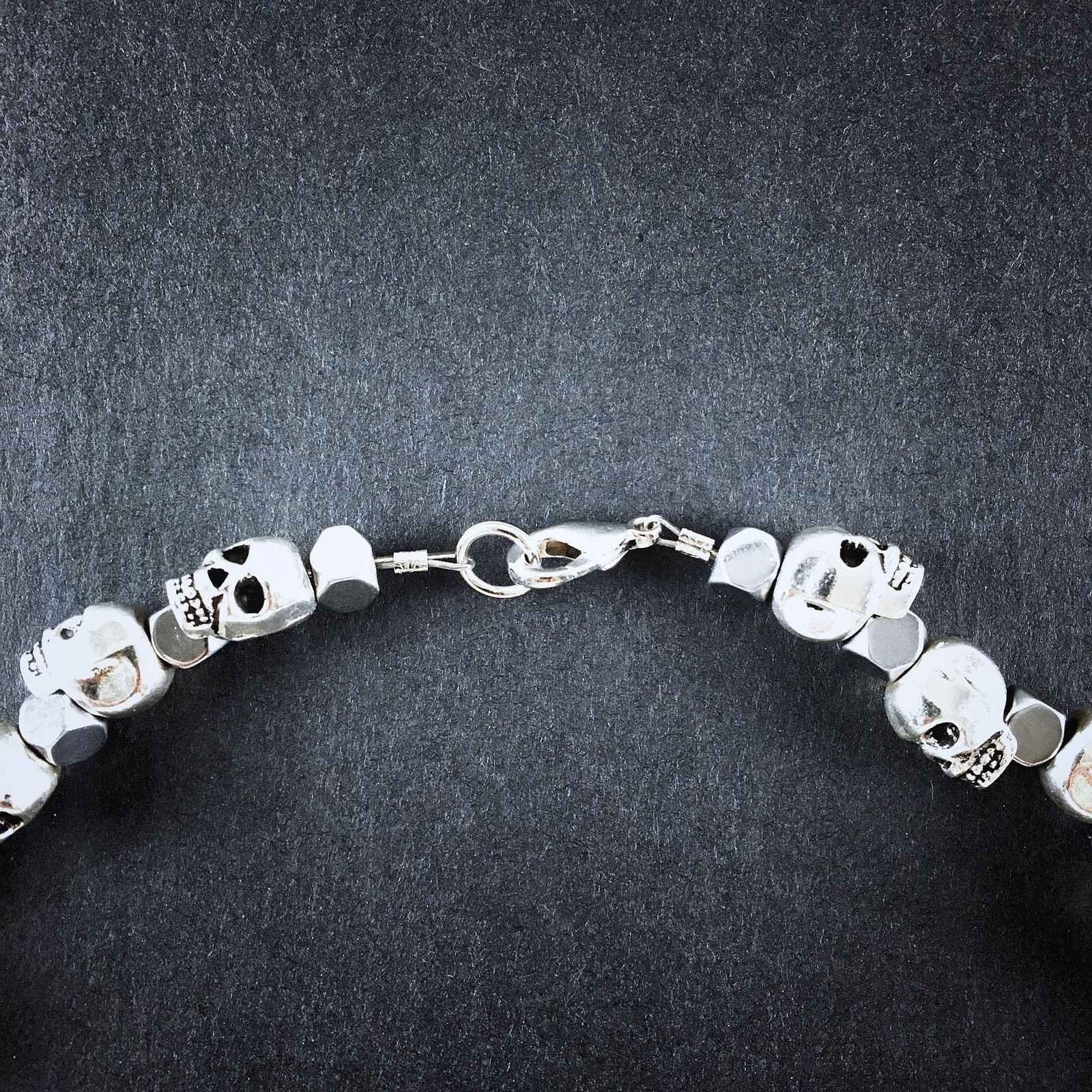 Handmade 💀20” Silver Skull and Hematite Beaded Necklace Chain Size ONE SIZE - 5 Thumbnail