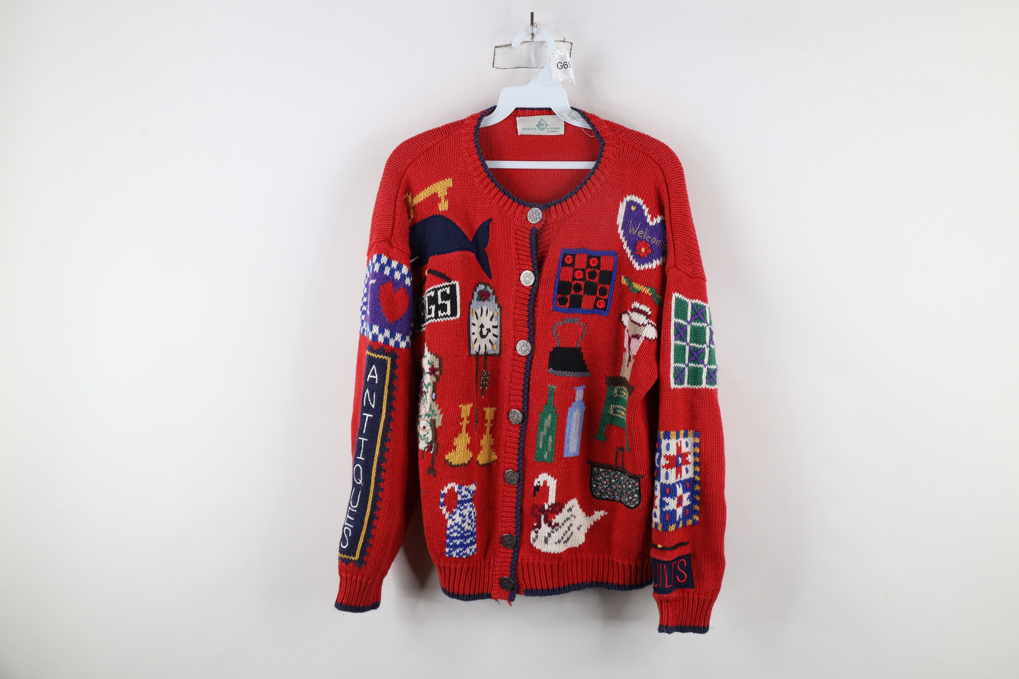 Vintage Vintage 90s Design Options Antiques Knit Cardigan Sweater Size L / US 10 / IT 46 - 1 Thumbnail