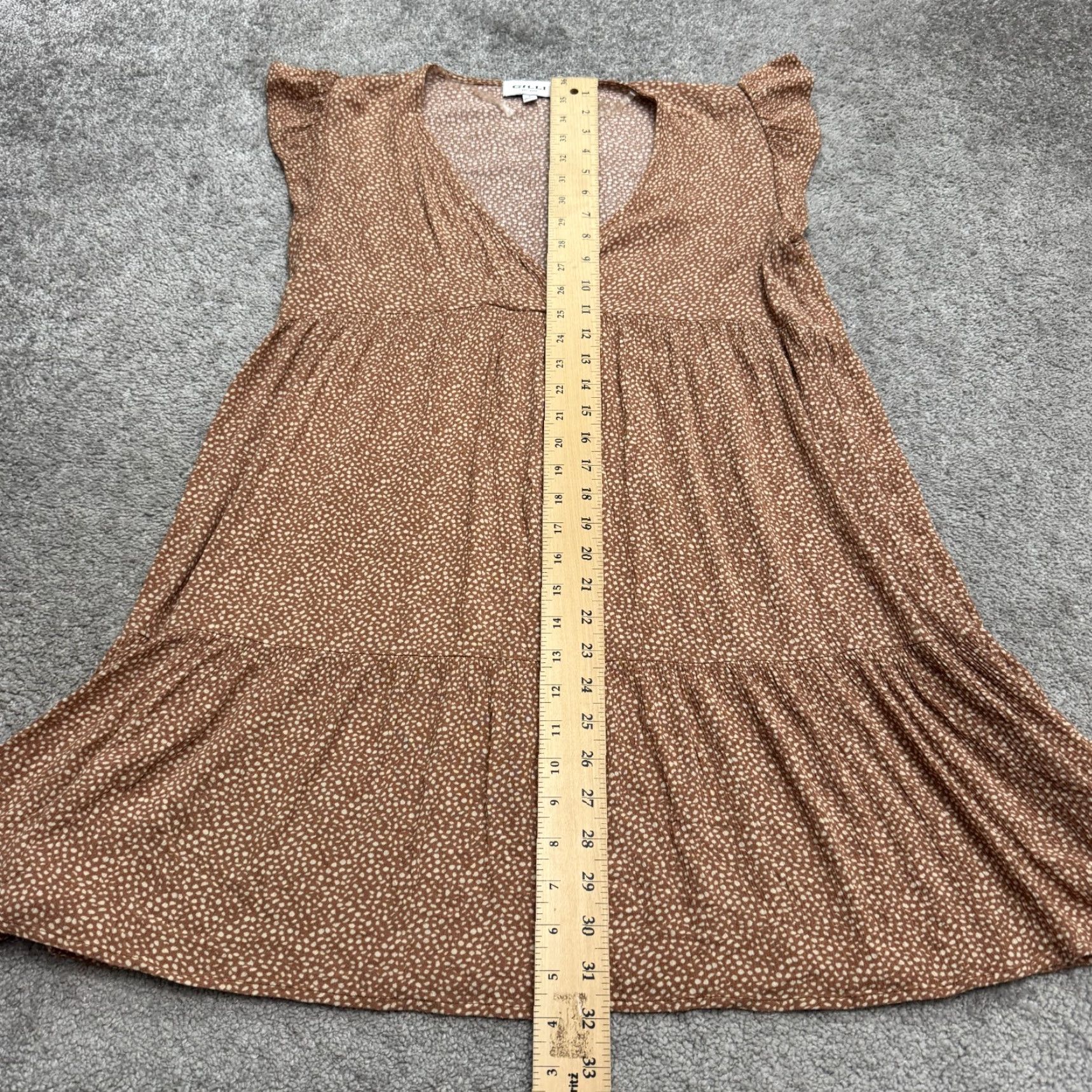 Vintage Gilli Brown Polka Dot Flutter Sleeve Mini Dress Womens Small V-Neck Rayon Sundress, Short Sleeve, Bohemian, Casual Size S / US 4 / IT 40 - 7 Thumbnail
