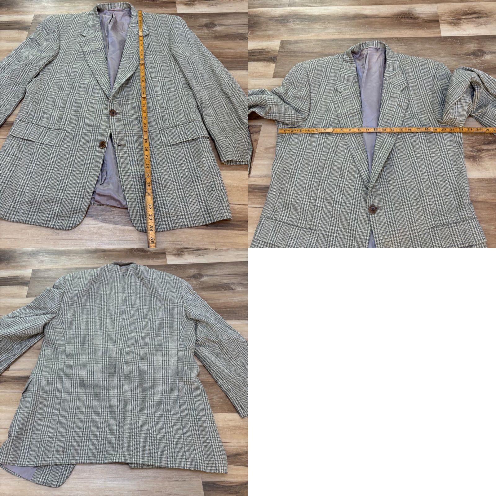 Vintage Hickey Freeman Blazer Mens 44L Plaid Silk Jacket 2 Button Notch Lapel Long Single-Breasted Green Mens Regular Suits Size 44R - 7 Thumbnail