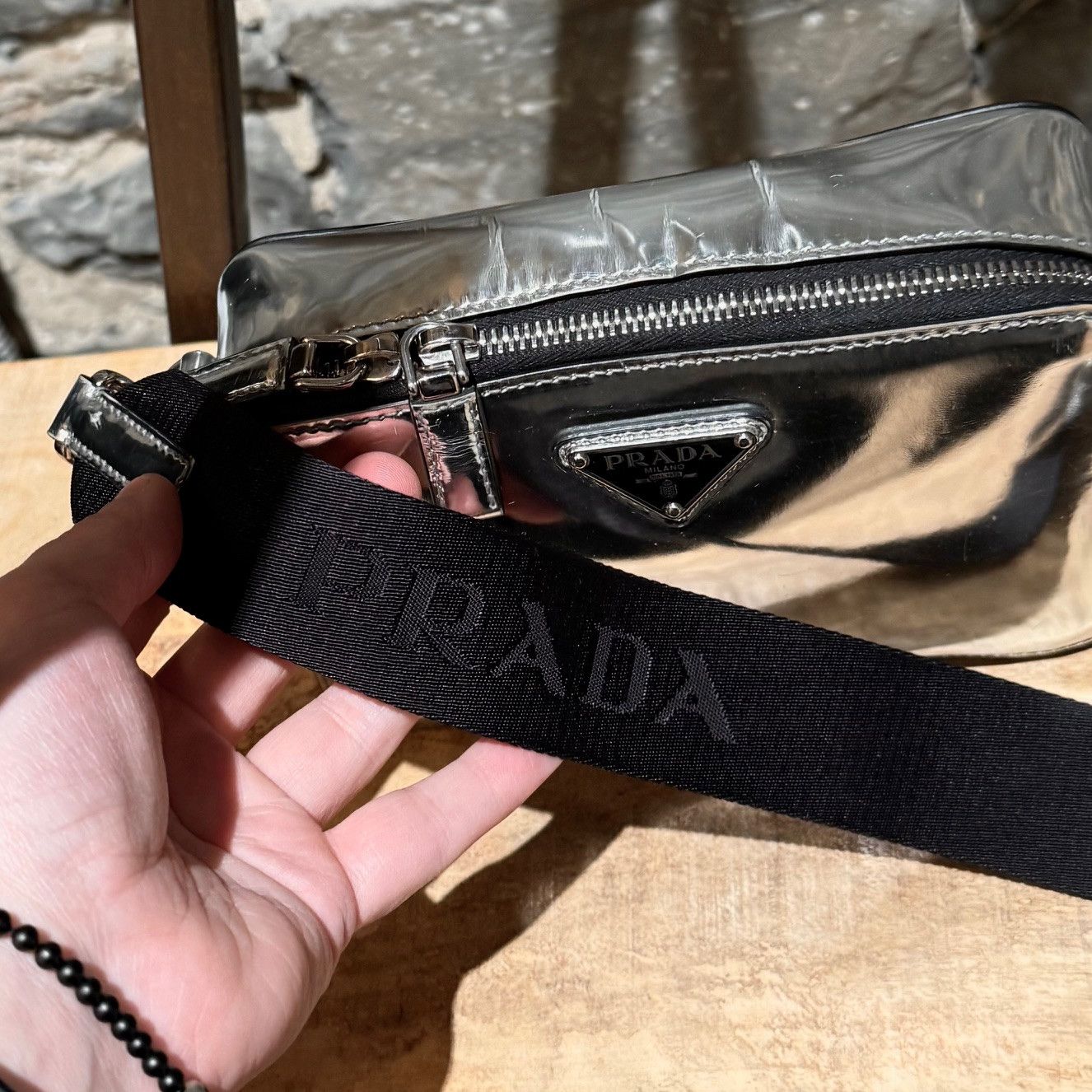 Prada Prada Metallic Silver Chrome Spazzolato Brique Crossbody Bag Size ONE SIZE - 18 Thumbnail