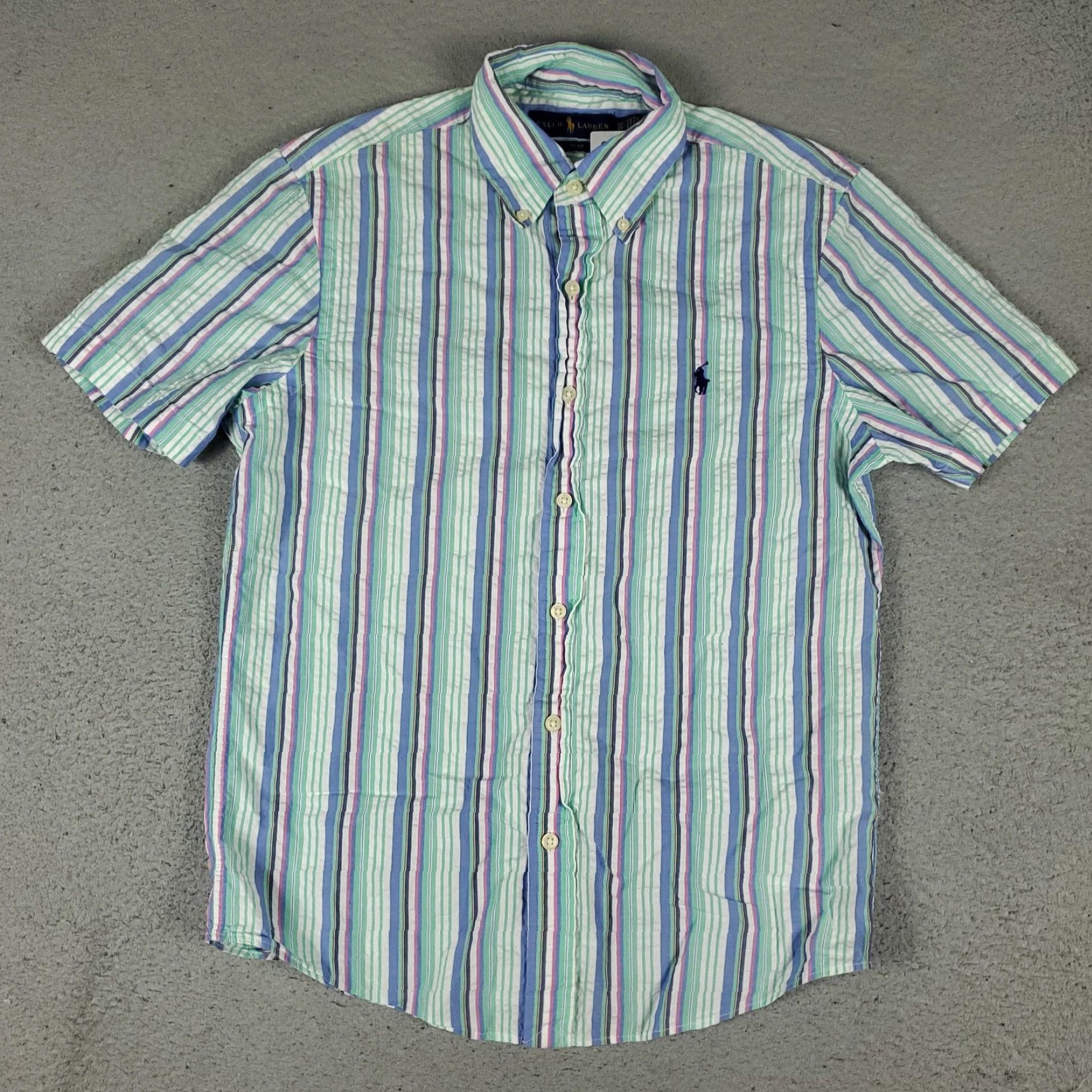 Ralph Lauren Ralph Lauren Mens Shirt XS Blue Striped Seersucker Short Sleeve Button-Up Casual Classic Size US XS / EU 42 / 0 - 3 Thumbnail