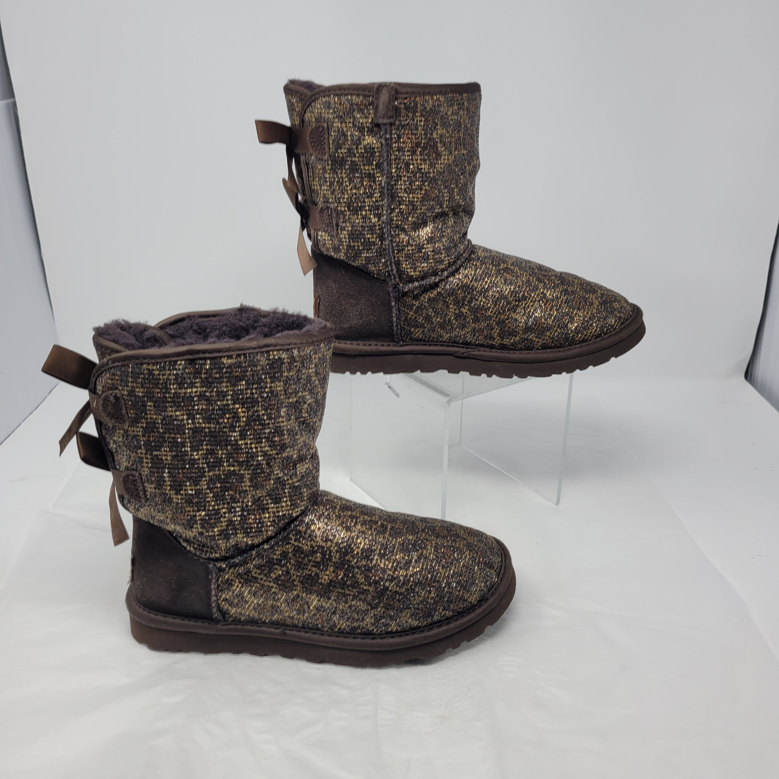 Ugg Bailey Bow Leopard Gold Glam Sheepskin Boots Sz 5 Size US 5 / IT 35 - 11 Thumbnail