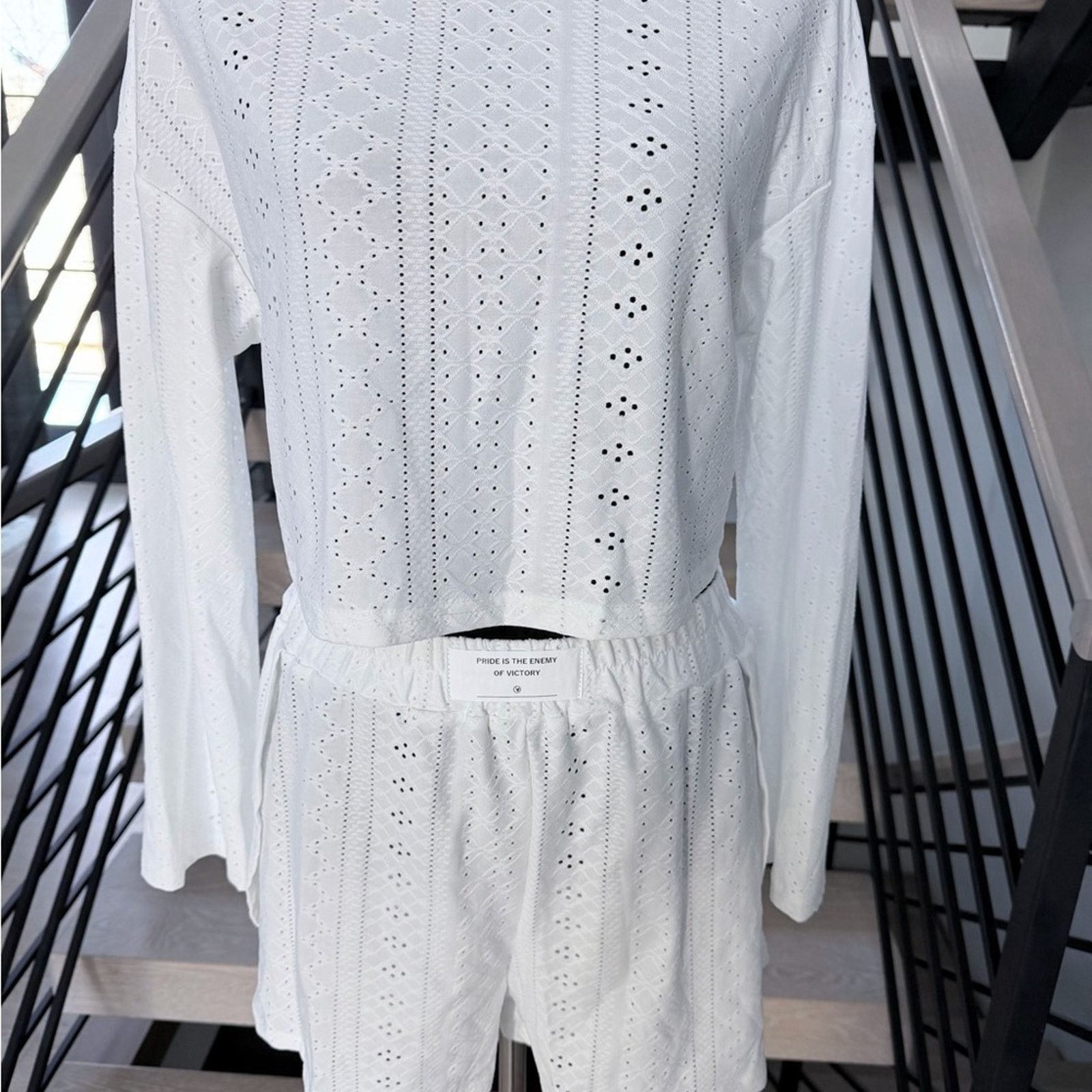 Other New Y2K White Eyelet Long Sleeve and Shorts Set size S/M Size S / US 4 / IT 40 - 7 Thumbnail