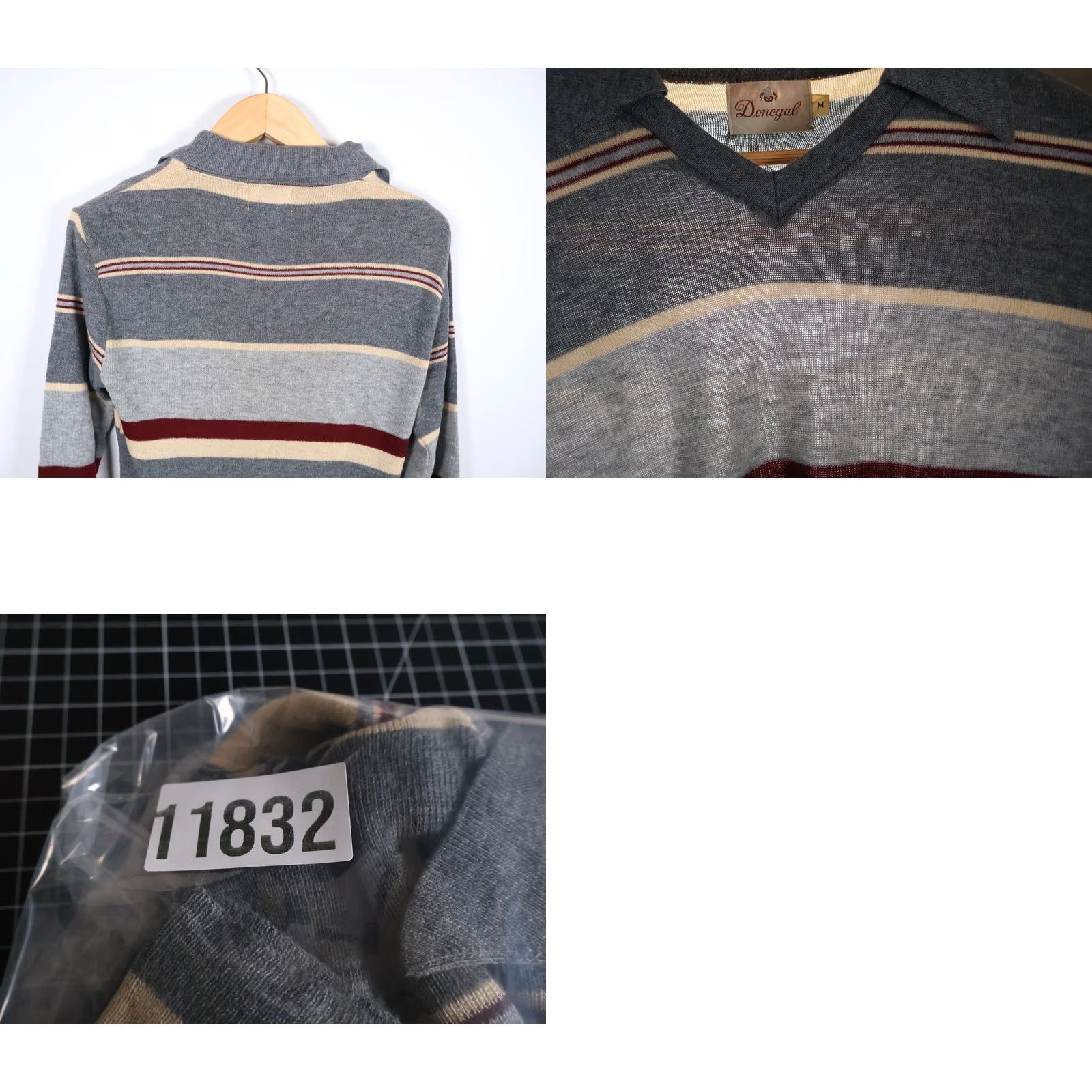 Vintage VINTAGE Donegal Sweater Mens S Gray 70s Men Tag Cream Striped Thin Acrylic Size US S / EU 44-46 / 1 - 9 Thumbnail