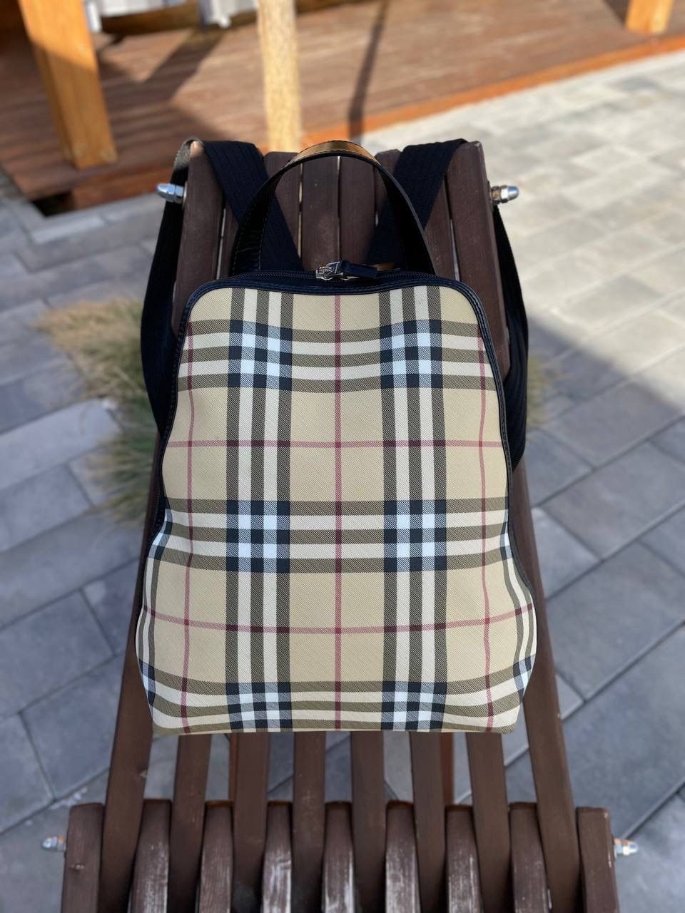 Burberry Burberry Leather Nova Check Coated Canvas Backpack Size ONE SIZE - 4 Thumbnail
