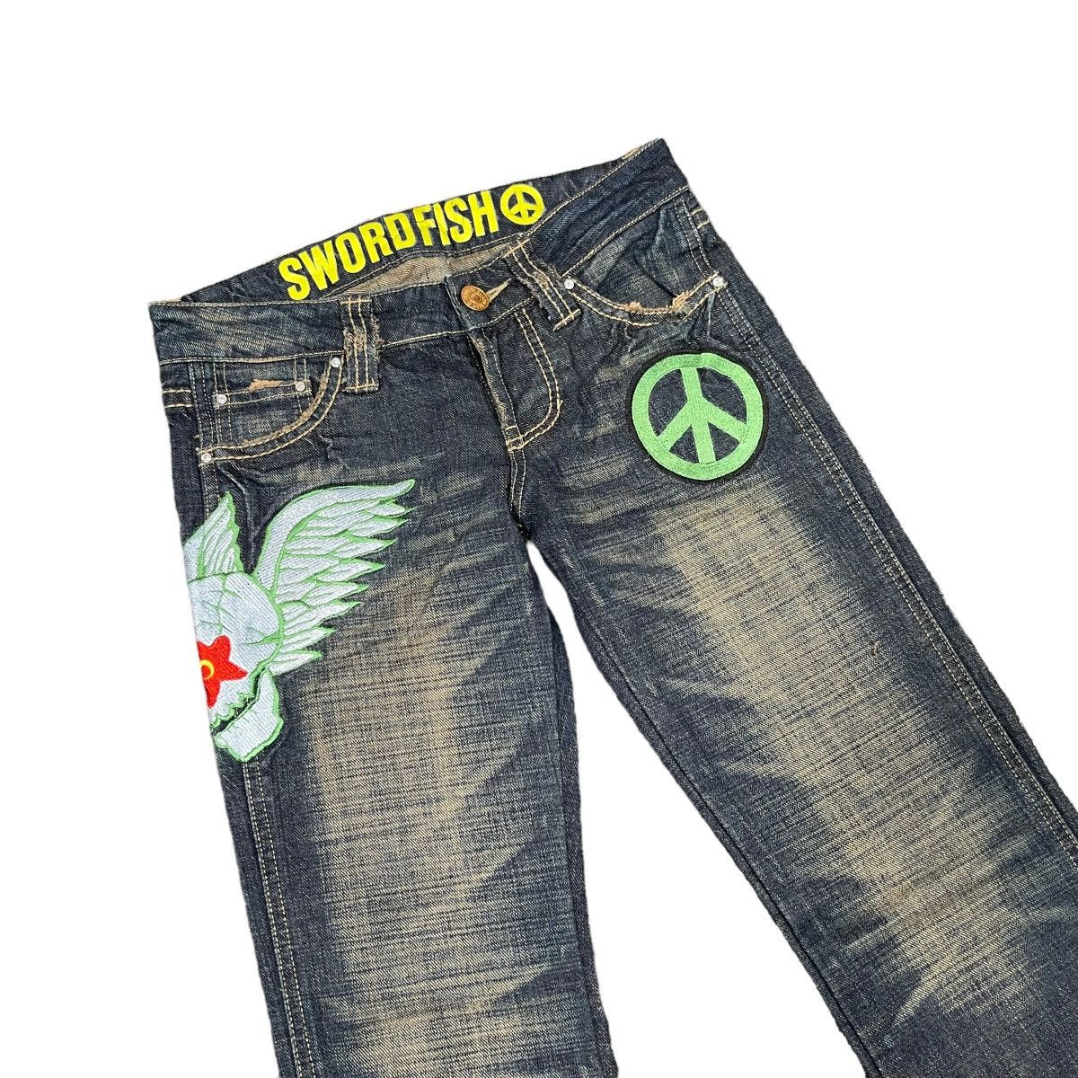 Hysteric Glamour × If Six Was Nine × Tornado Mart Peace Flare Skull Punk Embroidered Y2K Washed Denim Size 28" / US 6 / IT 42 - 4 Thumbnail