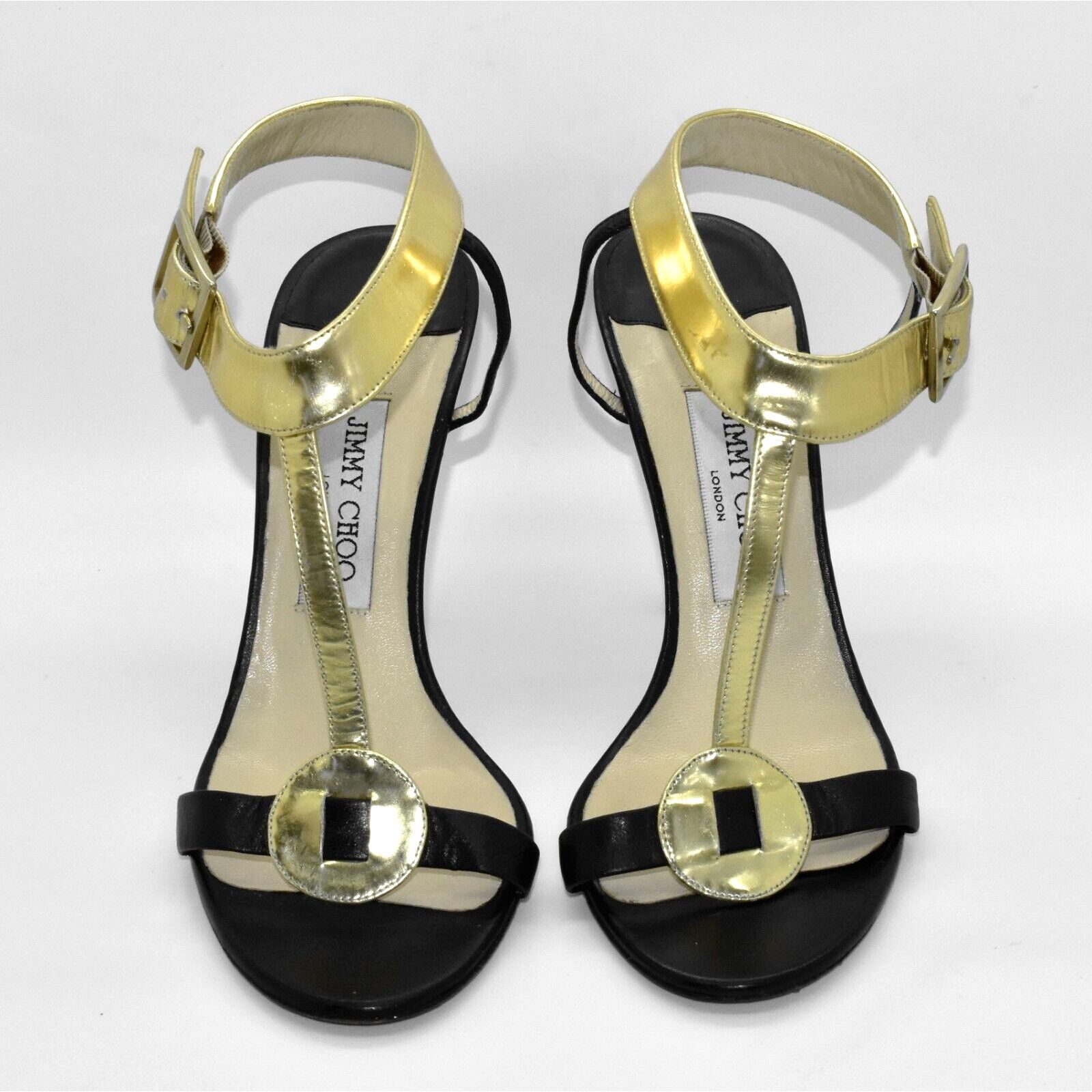 Jimmy Choo JIMMY CHOO Leather Gold Vamp Strap Sandal Heels Shoes 38.5 Size US 8.5 / IT 38.5 - 4 Thumbnail