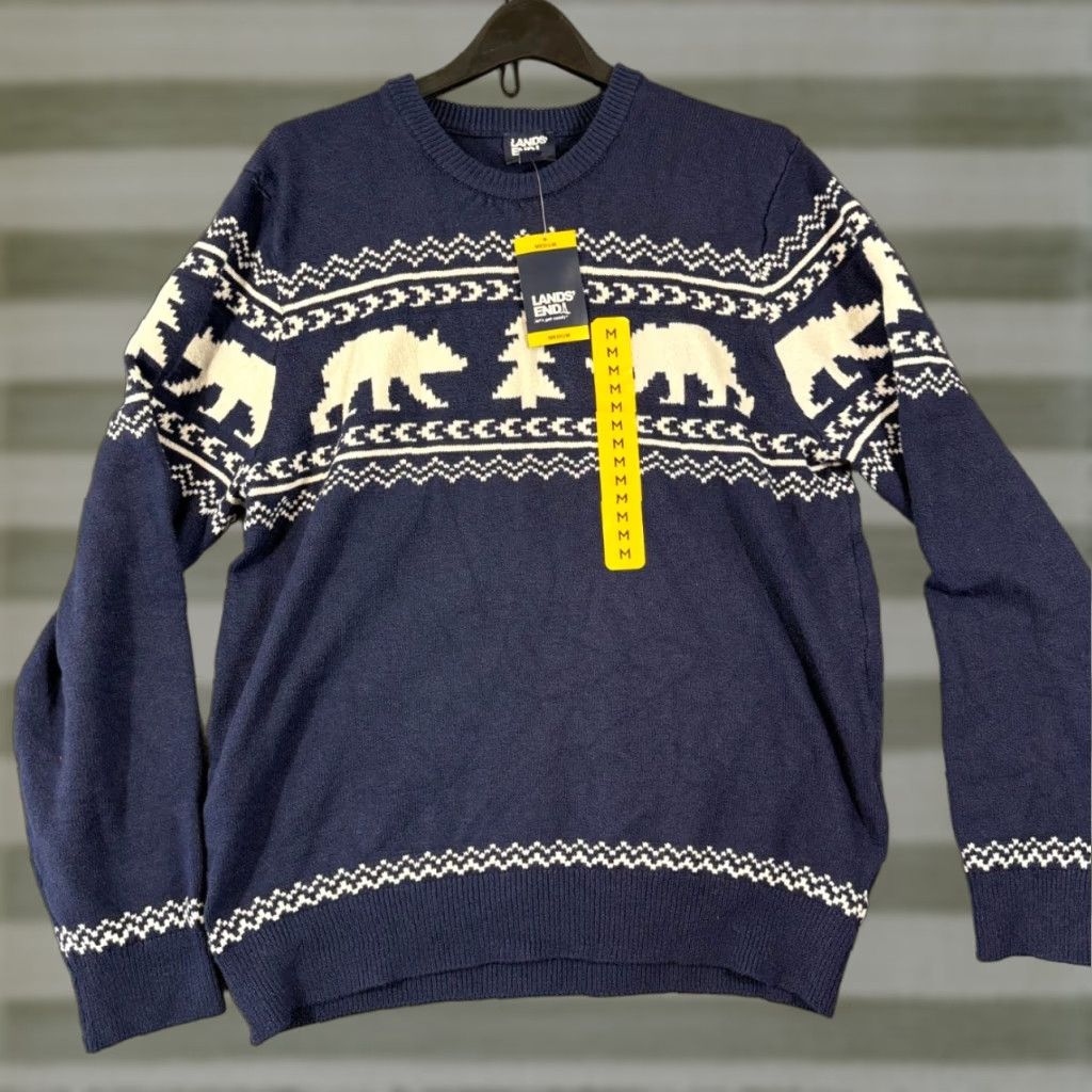 Lands' End VINTAGE Lands' End Sweater Mens M 38-40 Blue Fair Isle Stretch Polar Bear Pullover NWT Size US M / EU 48-50 / 2 - 1 Thumbnail