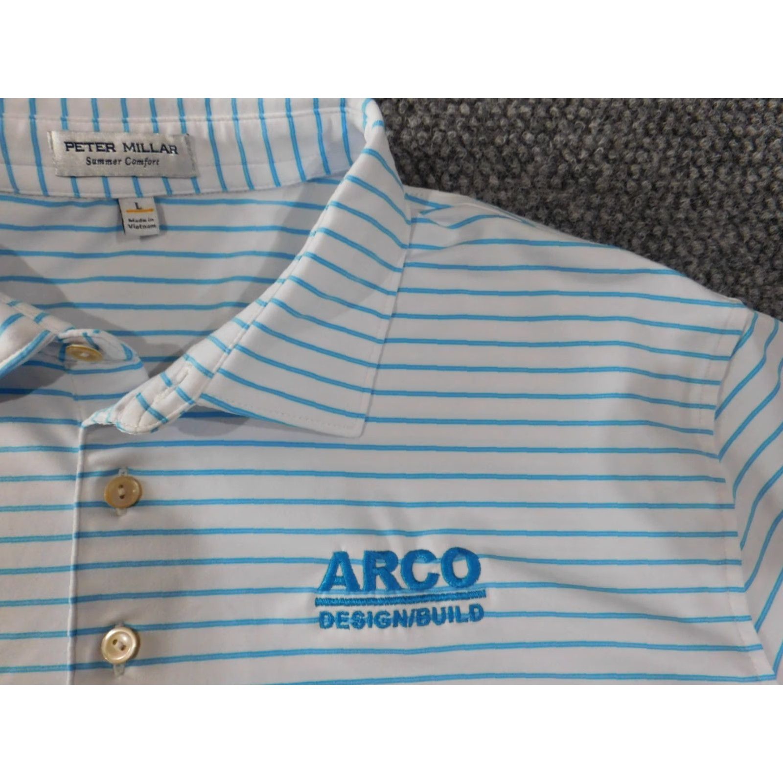 Peter Millar peter millar polo blue striped golf performance stretch short sleeve large summer comfort men Size US L / EU 52-54 / 3 - 7 Thumbnail
