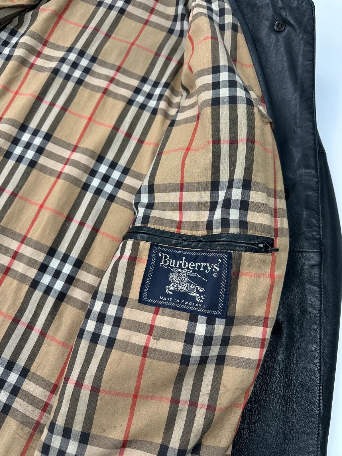 Burberry Burberrys 90s Black Leather Trench Coat Tartan Monogram Size US L / EU 52-54 / 3 - 10 Thumbnail