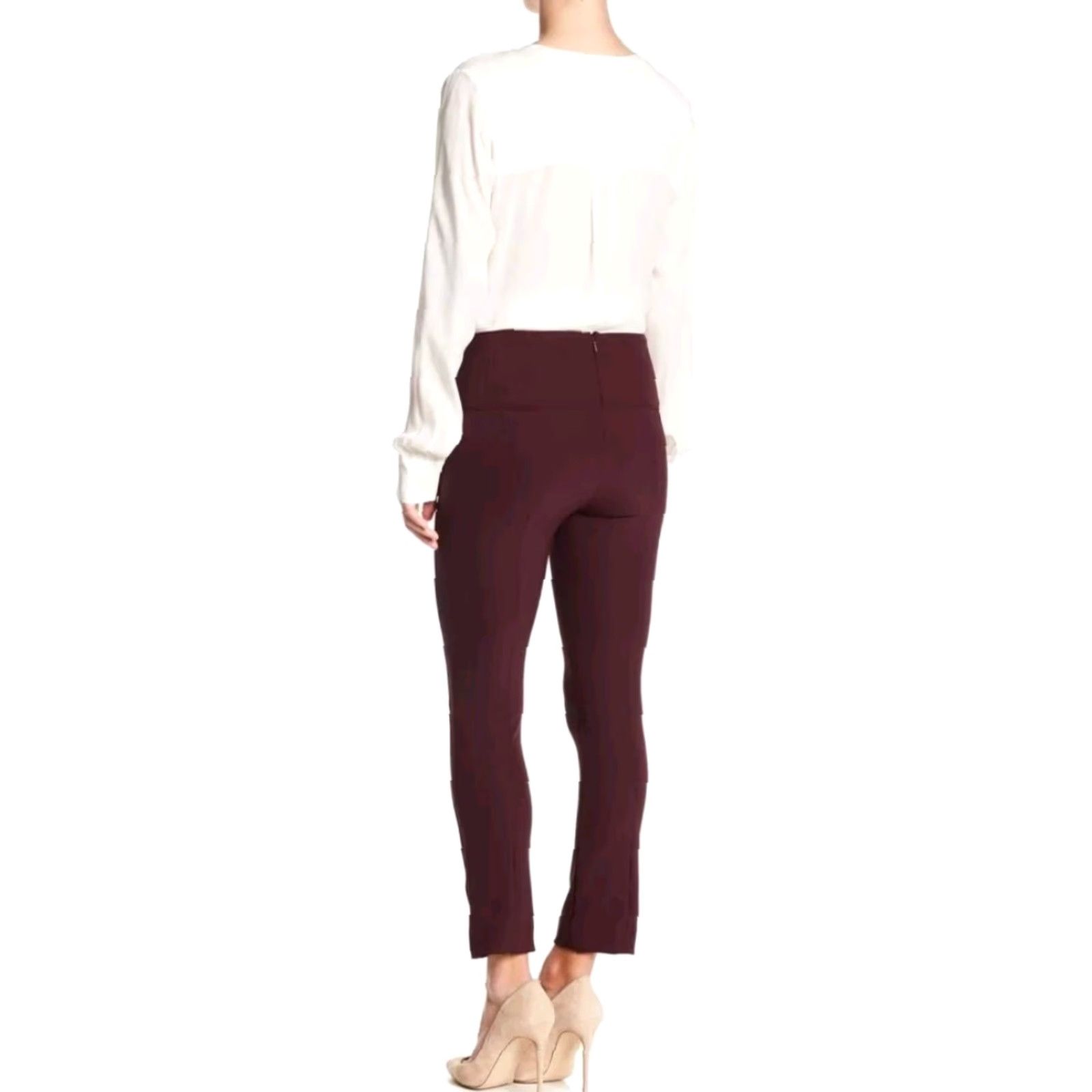 Veronica Beard VERONICA BEARD Pants Cropped Slim Zip Back Bordeaux 2 Womens Solid Knit Office Workwear 2010s Size 26" / US 2 / IT 38 - 2 Thumbnail