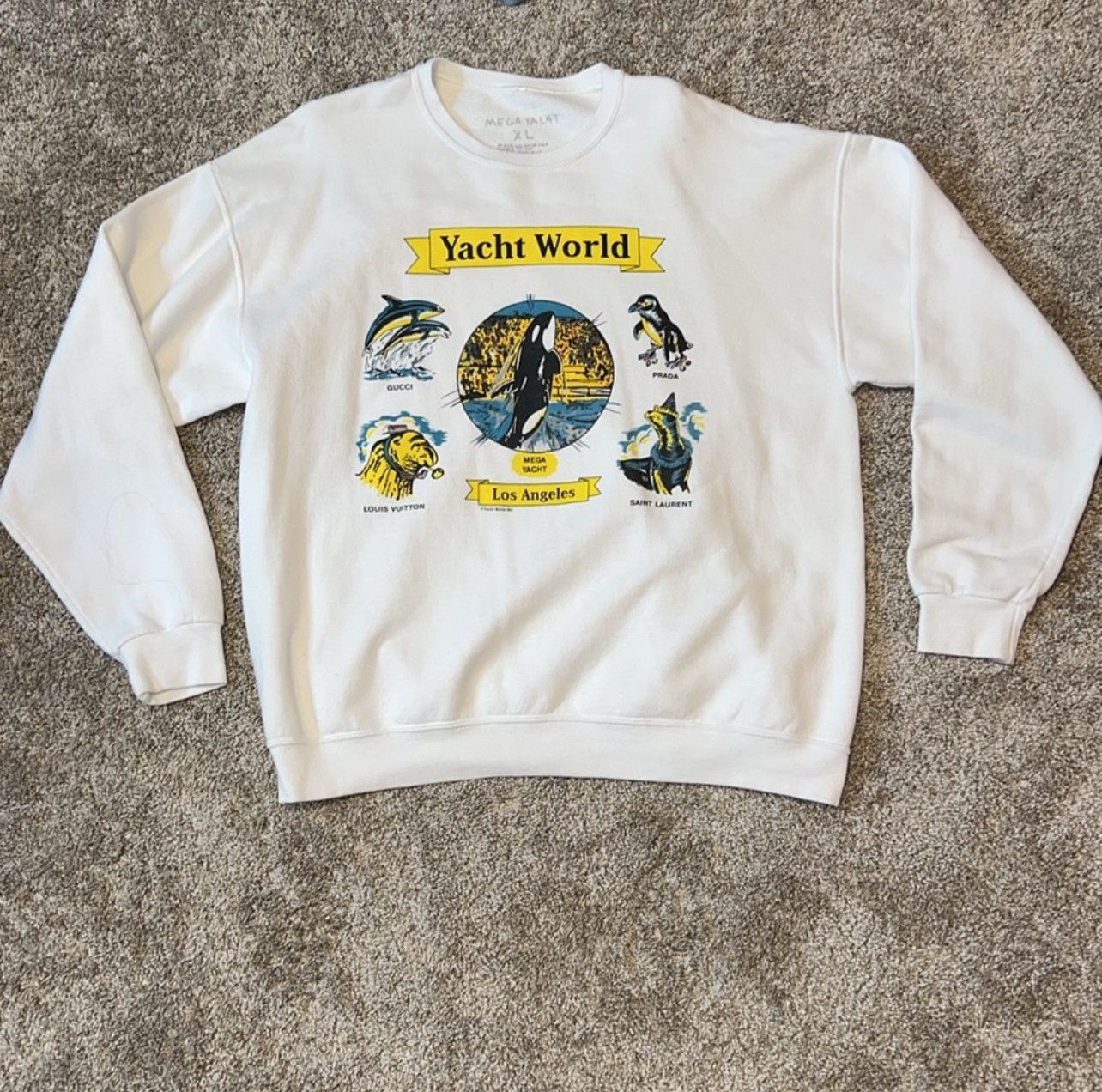 Image of Mega Yacht Yacht World White Los Angeles Sweatshirt, Men's (Size XL)