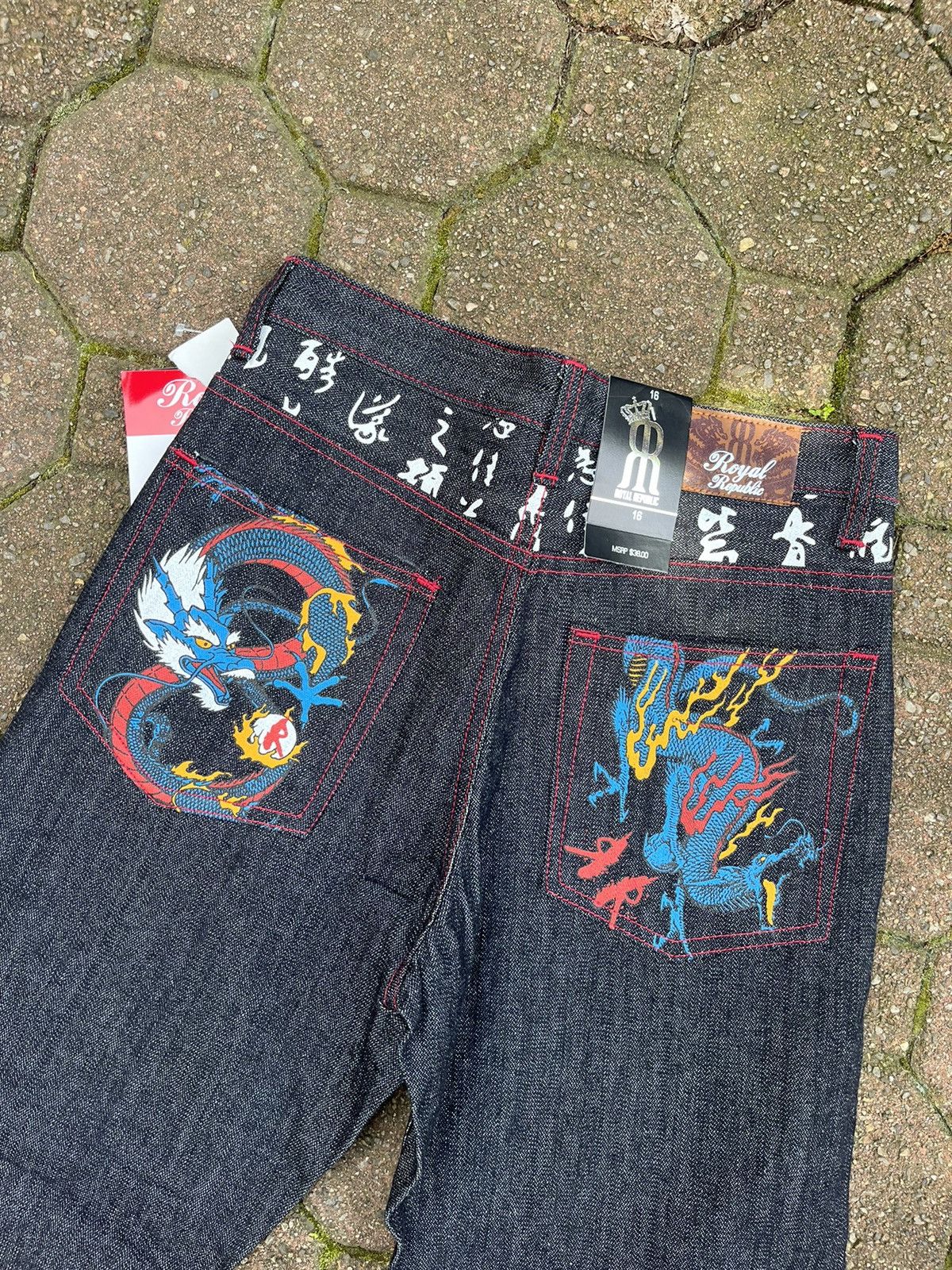 Japanese Brand Royal Republic Raw Denim Y2K Graphic Print Jeans Size US 29 - 2 Thumbnail