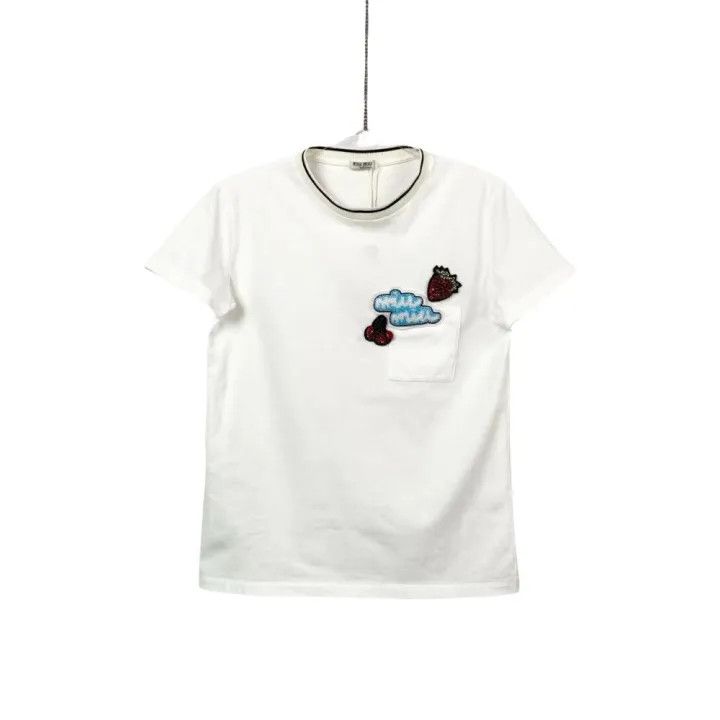 Miu Miu Miu Miu Embroidered Strawberry and Cherry Graphic Tee 0079 Size M / US 6-8 / IT 42-44 - 1 Thumbnail