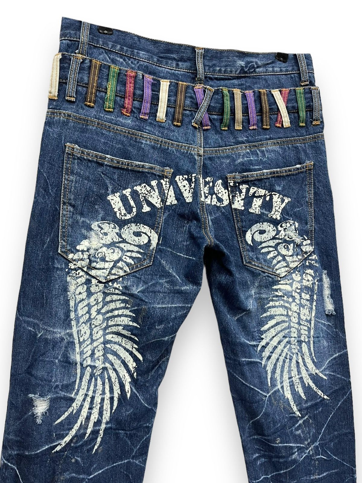Fragment Design NYLAUS Punk Double Waist Brilliant Blue Silver Splash Denim Size US 31 - 1 Thumbnail