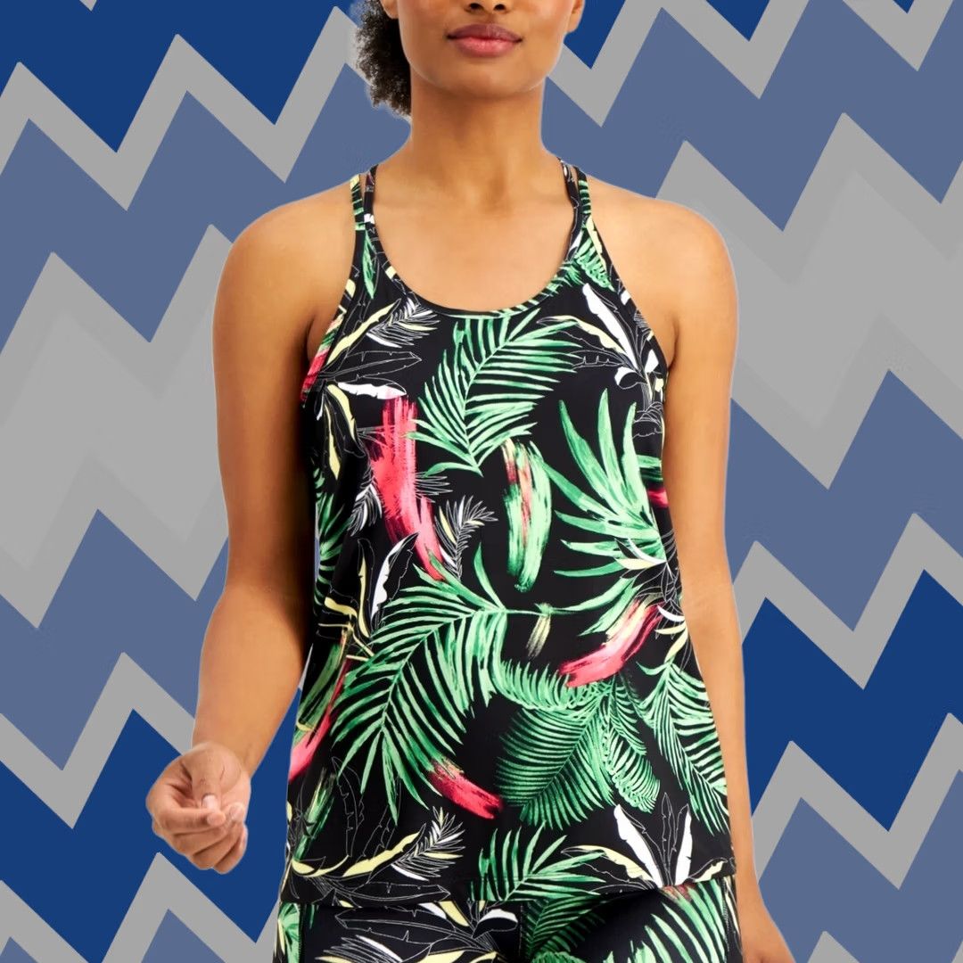 Vintage Ideology Tank Black 2XL Scoop Neck Spaghetti Straps Active X-Back Casual Fitness Gym Yoga Women 2XL Palms Floral Pattern Sleeveless Sleeveless Shirt? Size XXL / US 16-18 / IT 52-54 - 1 Thumbnail