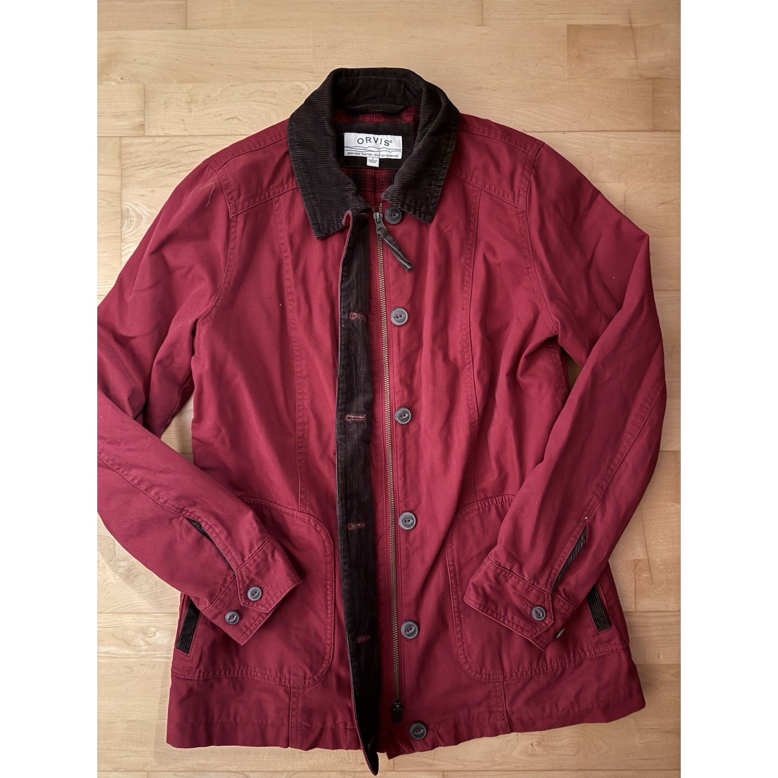 Orvis Barn Chore Coat Flannel Lined Full Zip Corduroy Collar in Red, Men's — image 3 of 4