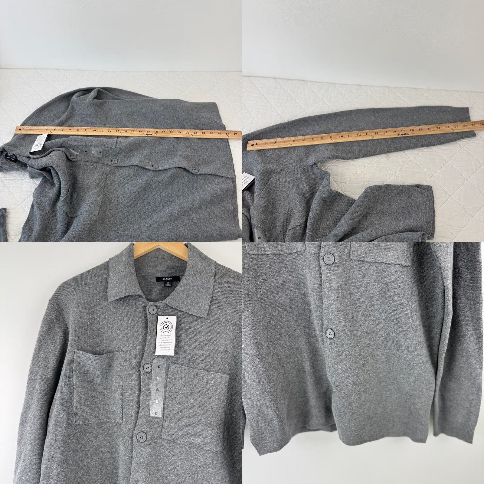 Alfani Alfani Mens Knit Button Down Shirt Jacket Cement Grey Heather Small Size US S / EU 44-46 / 1 - 8 Thumbnail