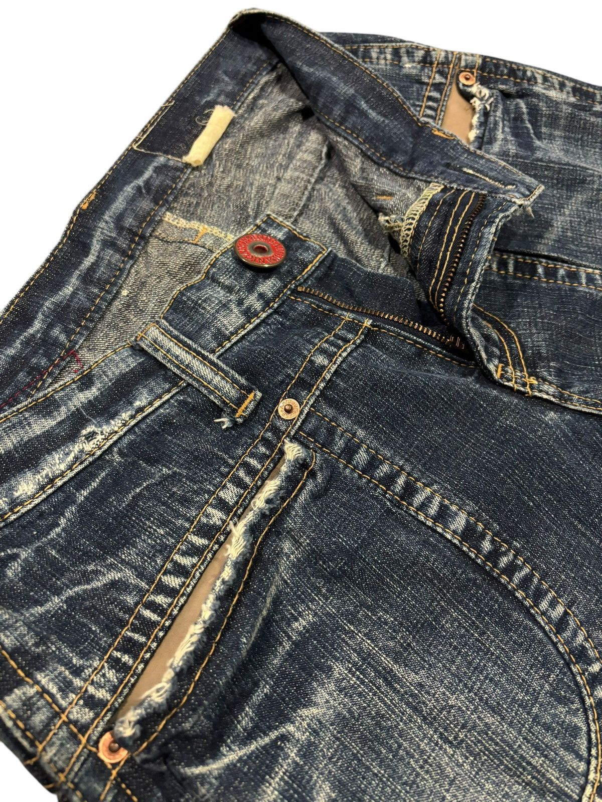 Japanese Brand × Seditionaries 90s Vtg AntGauge Japanese Double Waist Distressed Punk Jeans Size US 29 - 5 Thumbnail