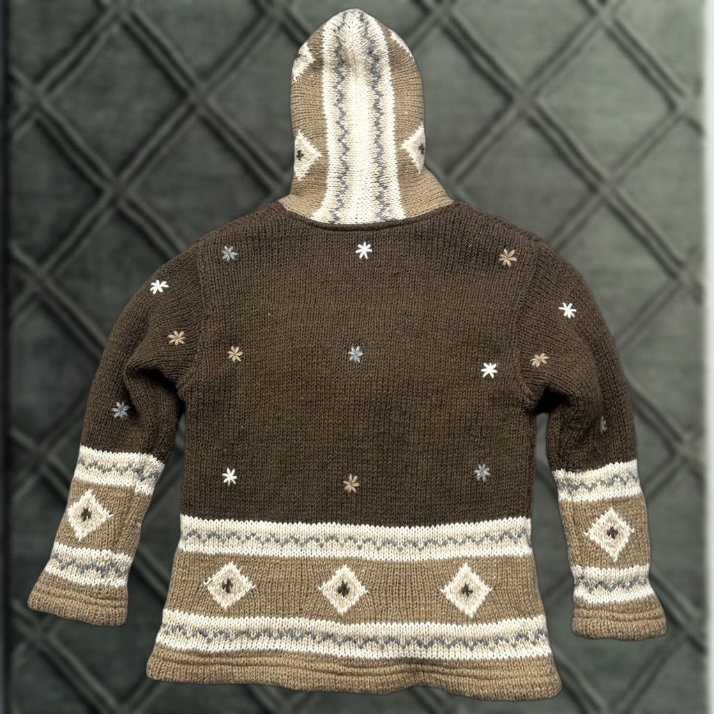 Vintage Kyber Jacket Large Brown Moose Pattern Hooded Wool Knit Zip Jacket Mens Size US L / EU 52-54 / 3 - 1 Thumbnail