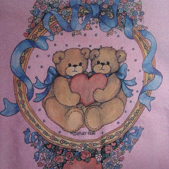 Jerzees × Vintage Vintage Teddy Bears Hearts Flowers Collared Sweatshirt Size M / US 6-8 / IT 42-44 - 1 Thumbnail
