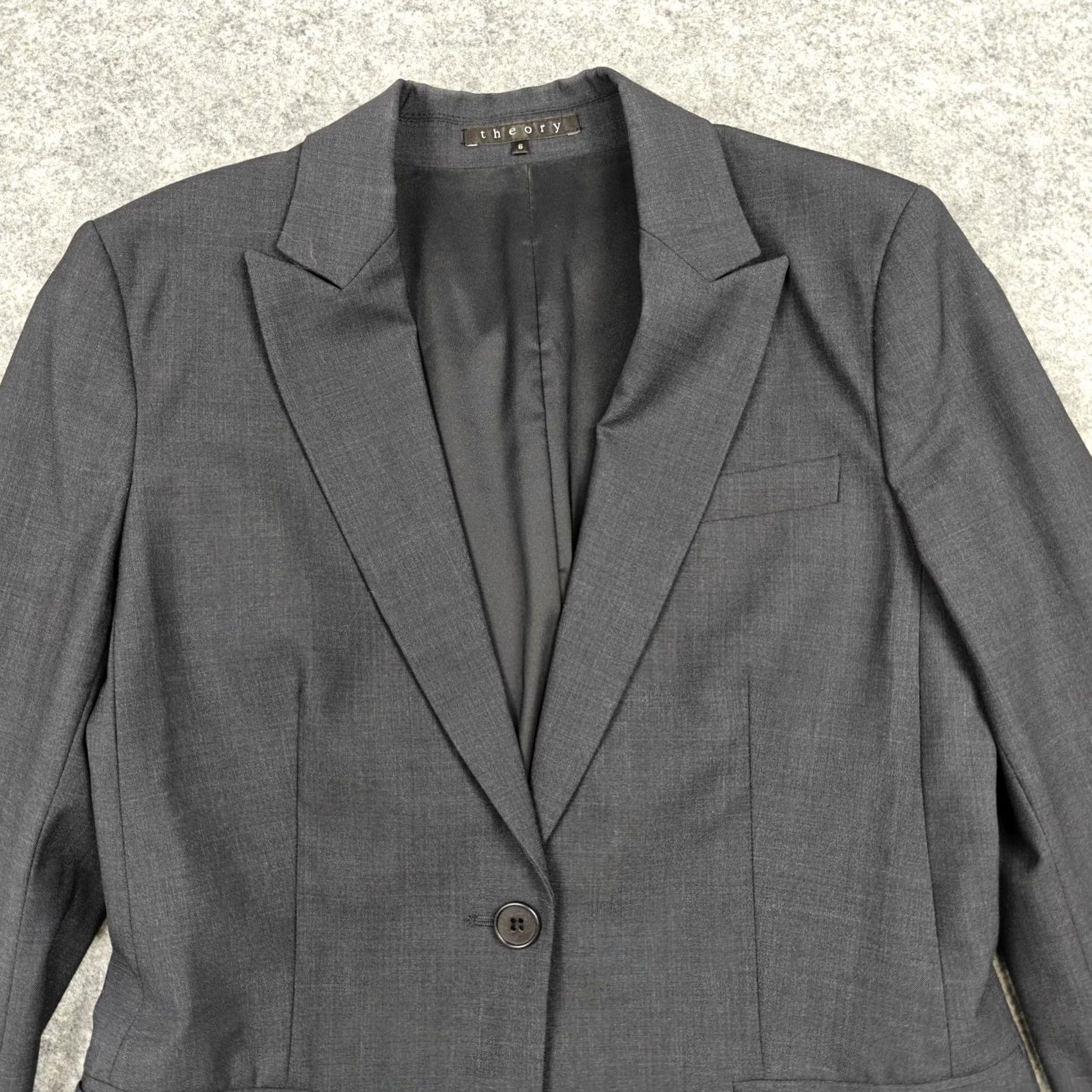 Theory Theory Blazer Womens 6 Gray One-Button Notch Lined Tailored Wool Blend Workwear Jacket Size M / US 6-8 / IT 42-44 - 2 Thumbnail