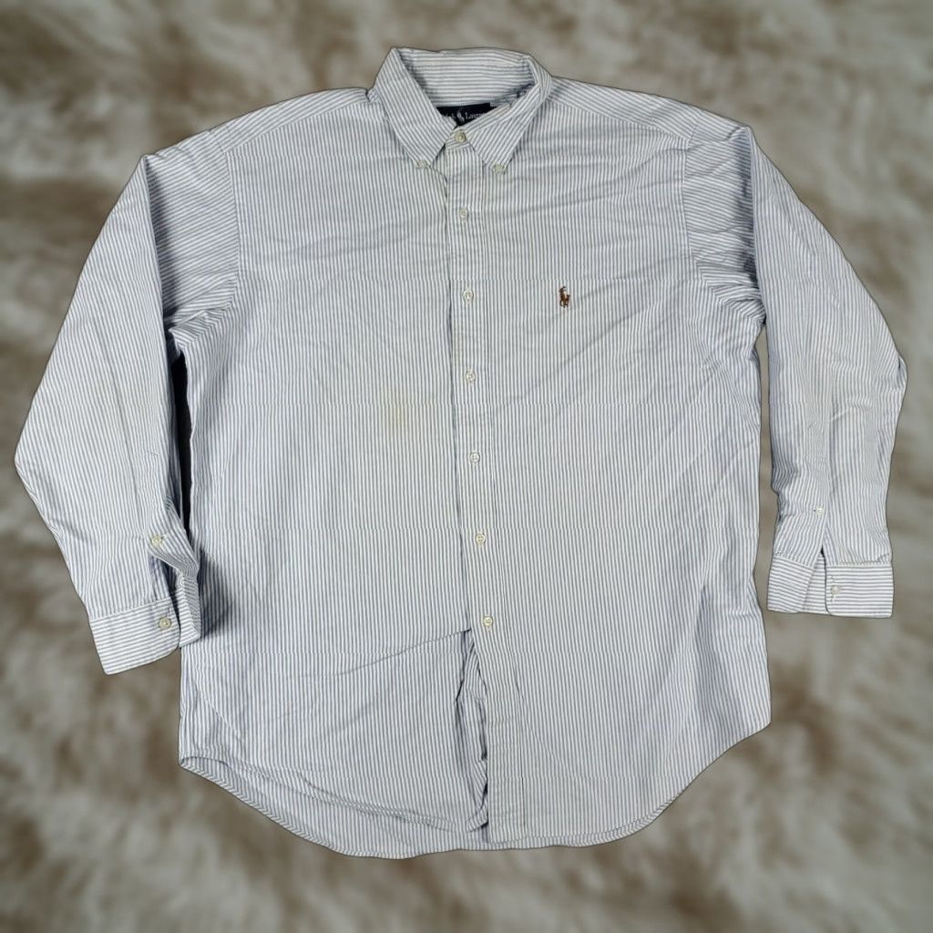 Ralph Lauren RALPH LAUREN Dress Shirt Mens 16.5 Blue Striped Long Sleeve Button Up Cotton Casual Modern Size 42R - 1 Thumbnail