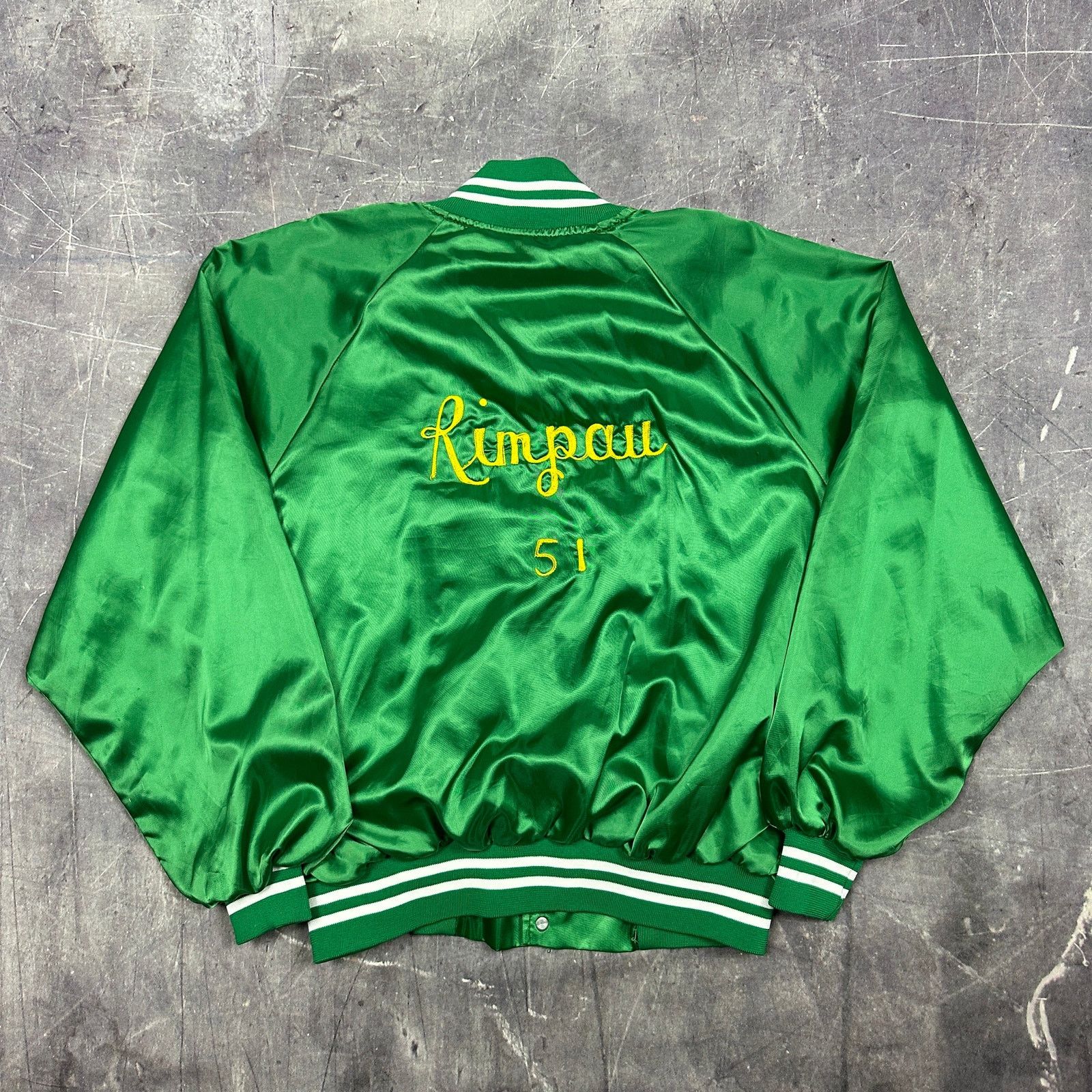Vintage 70s Green Lena Chain Stitched Satin Bomber Jacket XL AB59 Size US XL / EU 56 / 4 - 2 Thumbnail