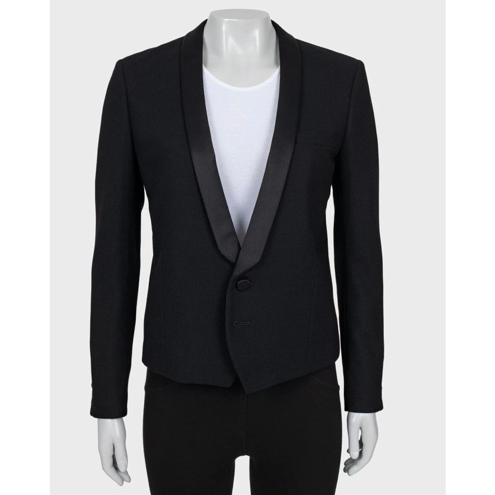 Saint Laurent Paris Saint Laurent Black Wool Satin Lapels Jacket Sz.40 Size M / US 6-8 / IT 42-44 - 1 Thumbnail