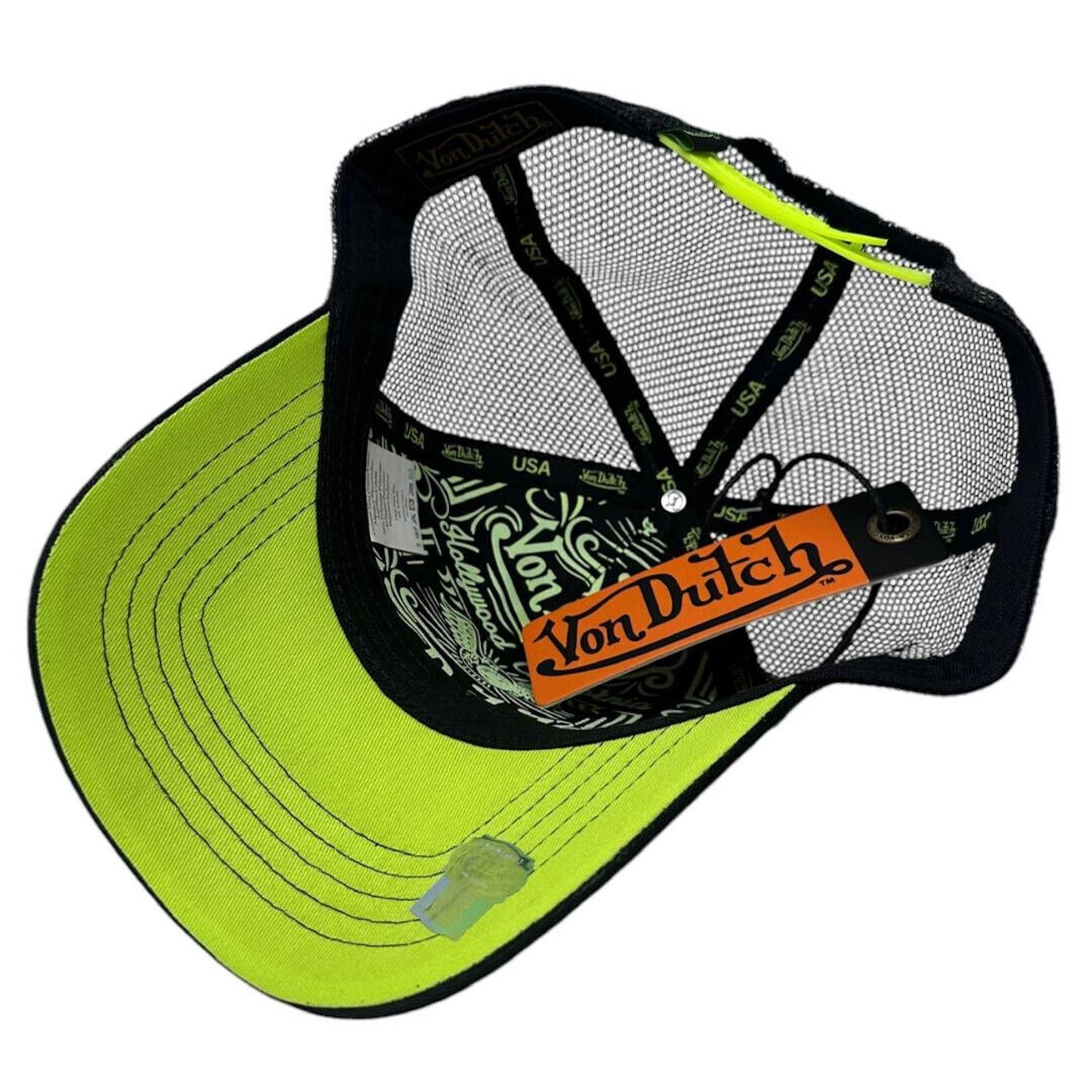 Von Dutch Von Dutch Trucker Hat Monogram Black & Green Neon Snapback Size ONE SIZE - 4 Thumbnail