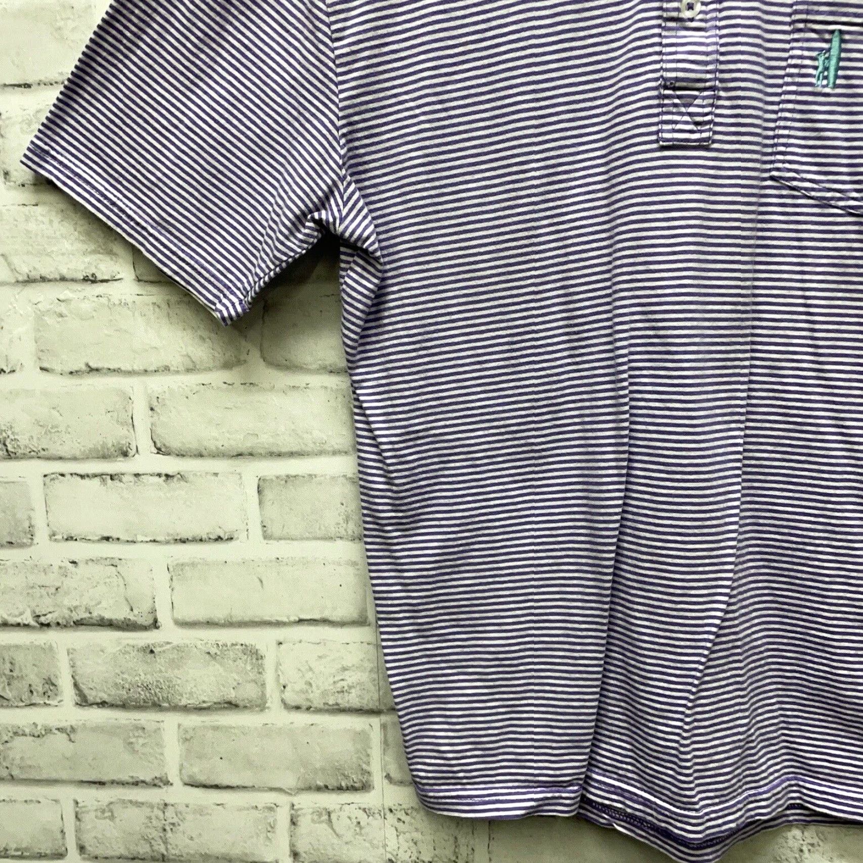johnnie-O JOHNNIE-O Striped Pocket Polo Shirt 100% Cotton Purple Mens Size M Size US M / EU 48-50 / 2 - 3 Thumbnail