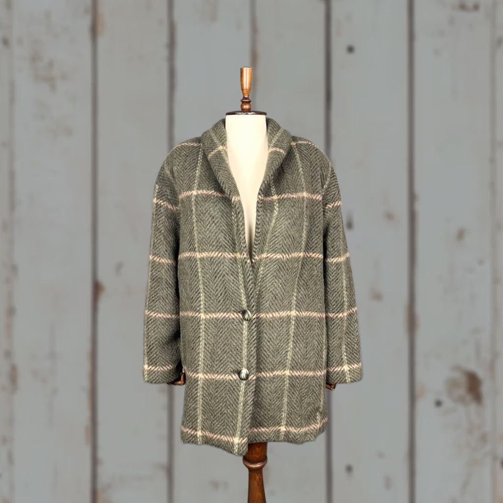Vintage Luisa Spagnoli Coat Womens Long Gray Plaid Lama Button Up L Adults Women Midwest Style? Size L / US 10 / IT 46 - 1 Thumbnail