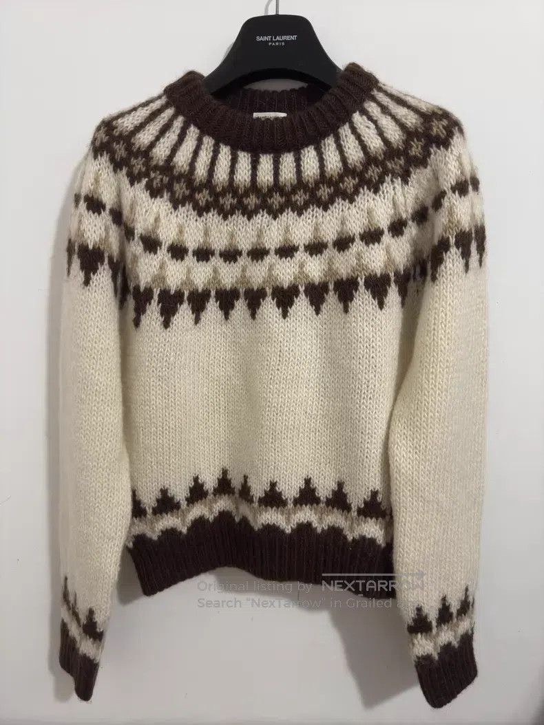 Saint Laurent Paris Saint Laurent Paris Round Neck White and Brown Embroidered Size US L / EU 52-54 / 3 - 1 Thumbnail
