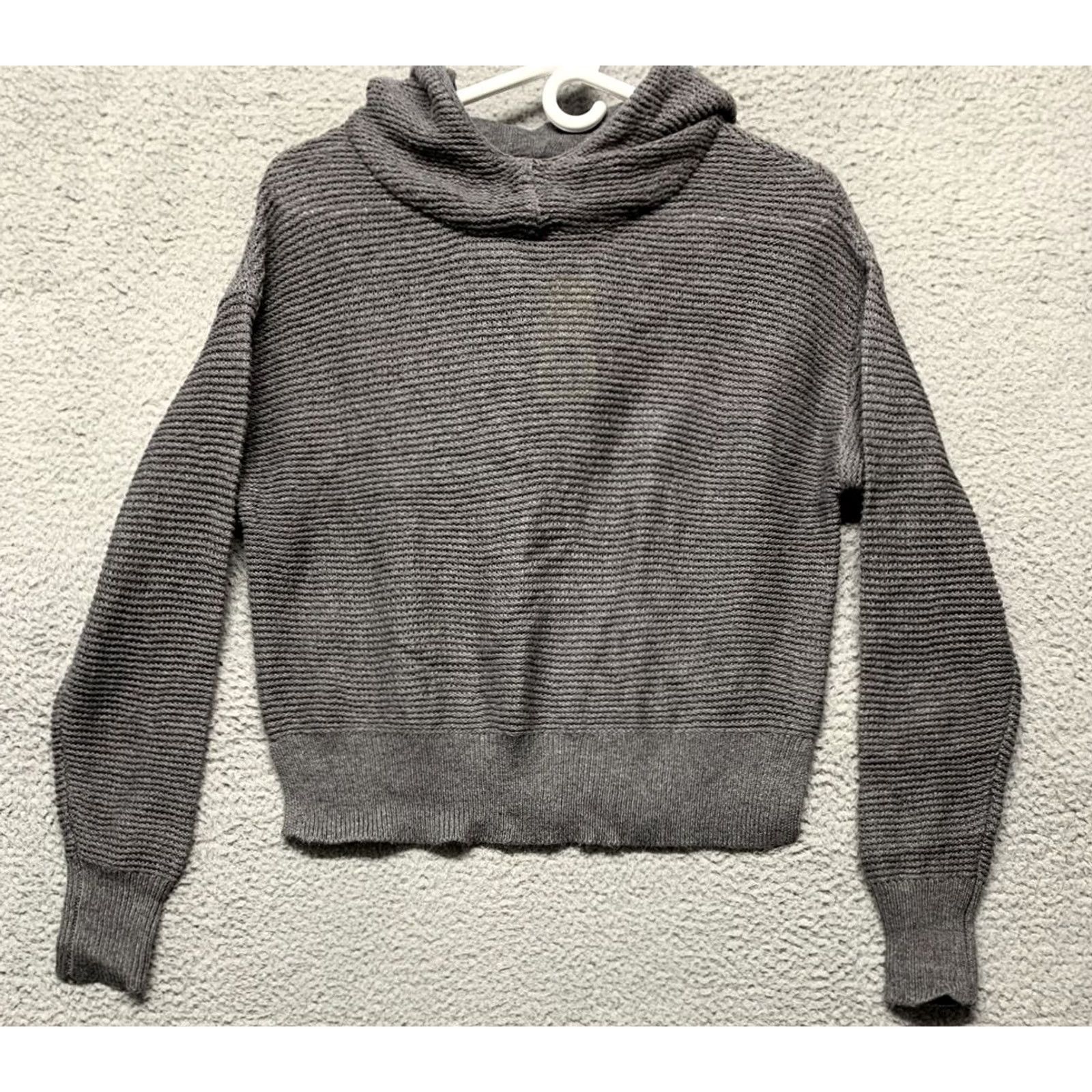 Vintage VINTAGE Women's XS Hooded Pullover Sweater Cropped Long Sleeve Gray 3” Side Slits NEW Size XS / US 0-2 / IT 36-38 - 3 Thumbnail