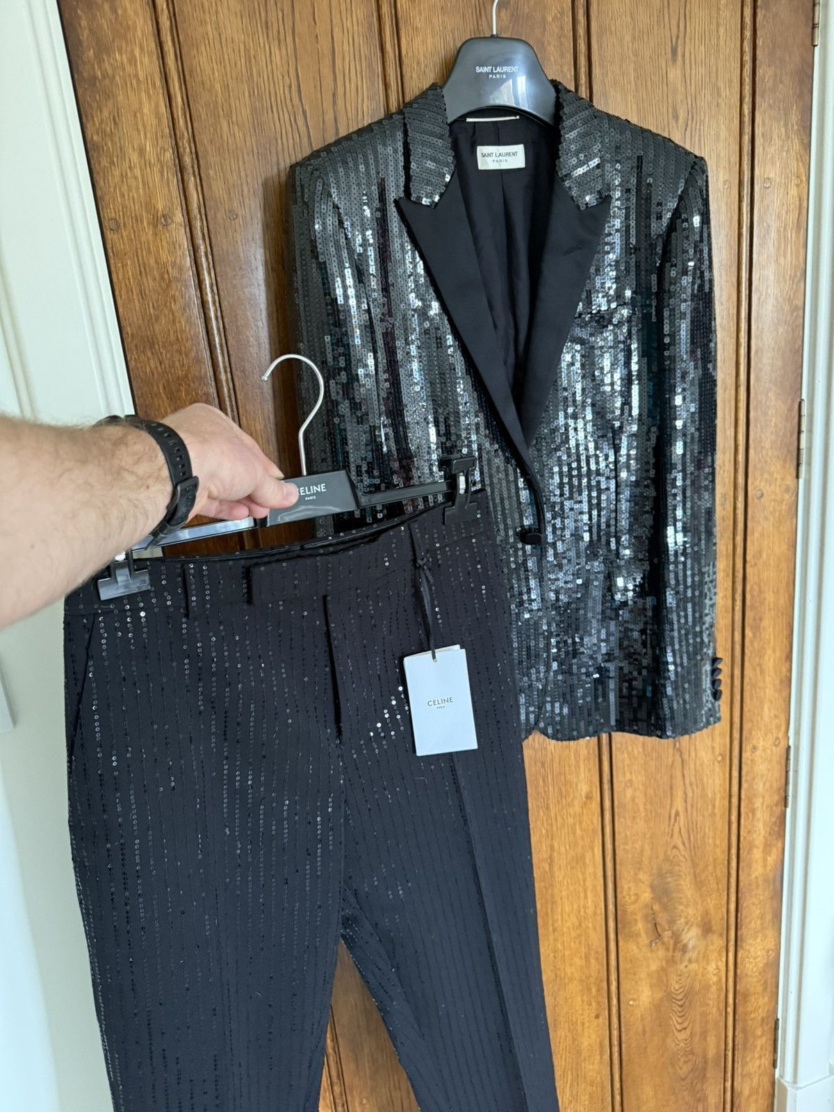 Celine SS23 Celine sequin Hedi Slimane tuxedo pants trousers 48 Size 38L - 9 Thumbnail