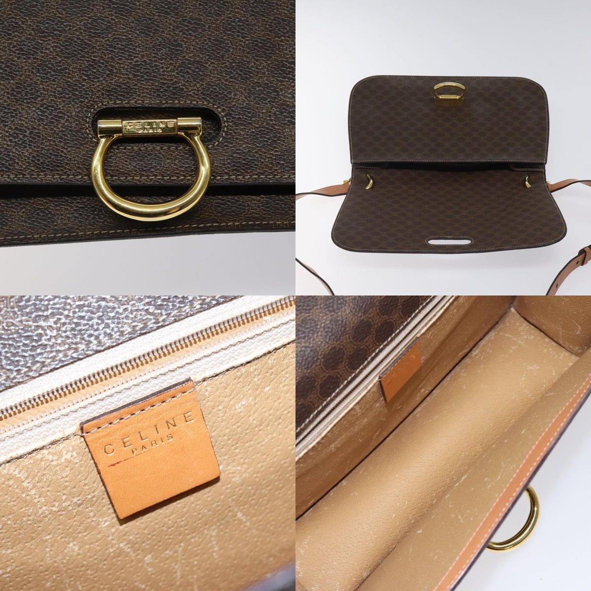 Celine CELINE Macadam Canvas Shoulder Bag Pvc Leather Brown Gold Size ONE SIZE - 11 Thumbnail