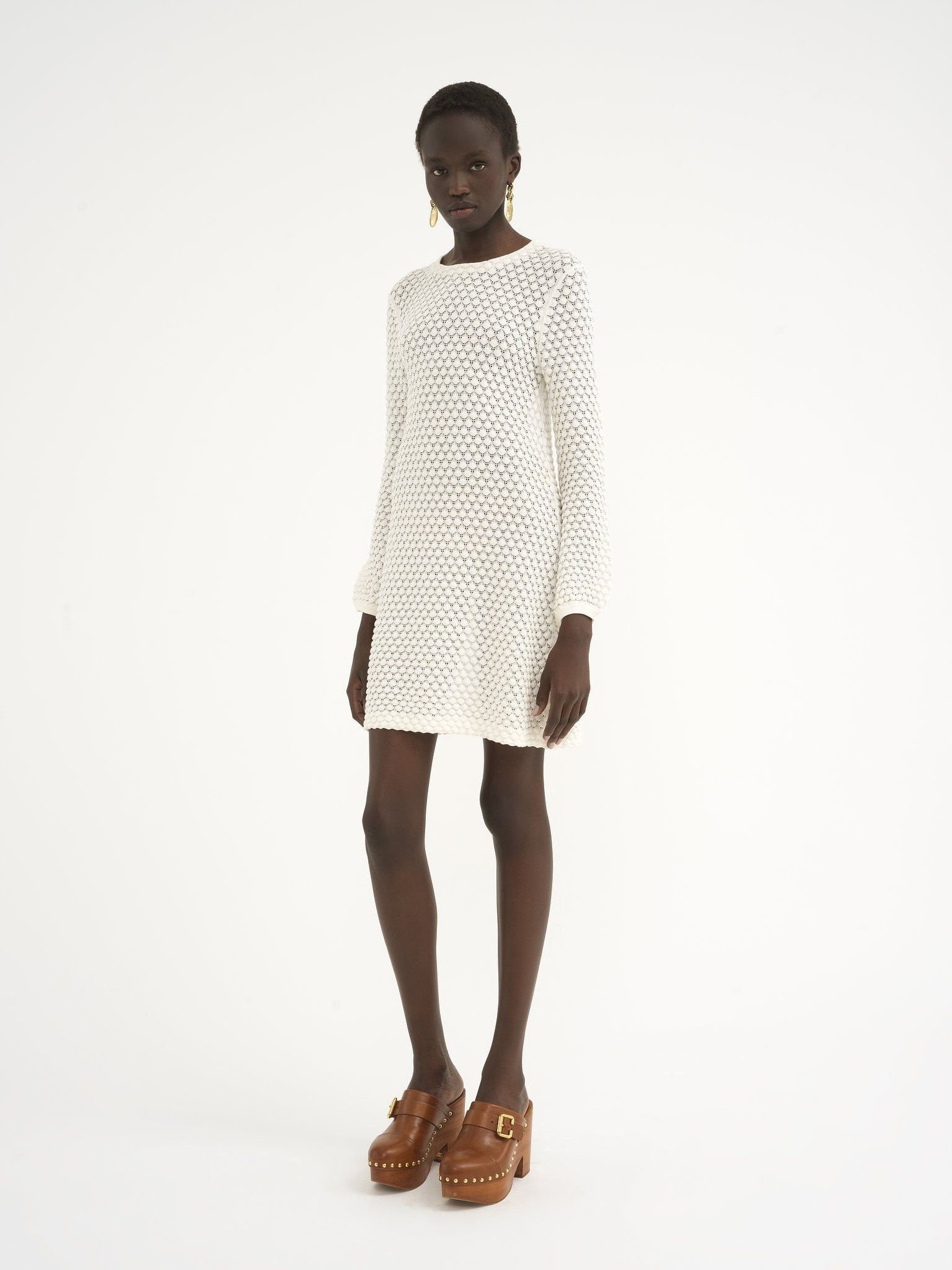 Chloe o1loc1c11025 Cotton Pointelle Mini Dress in White Size S / US 4 / IT 40 - 3 Thumbnail