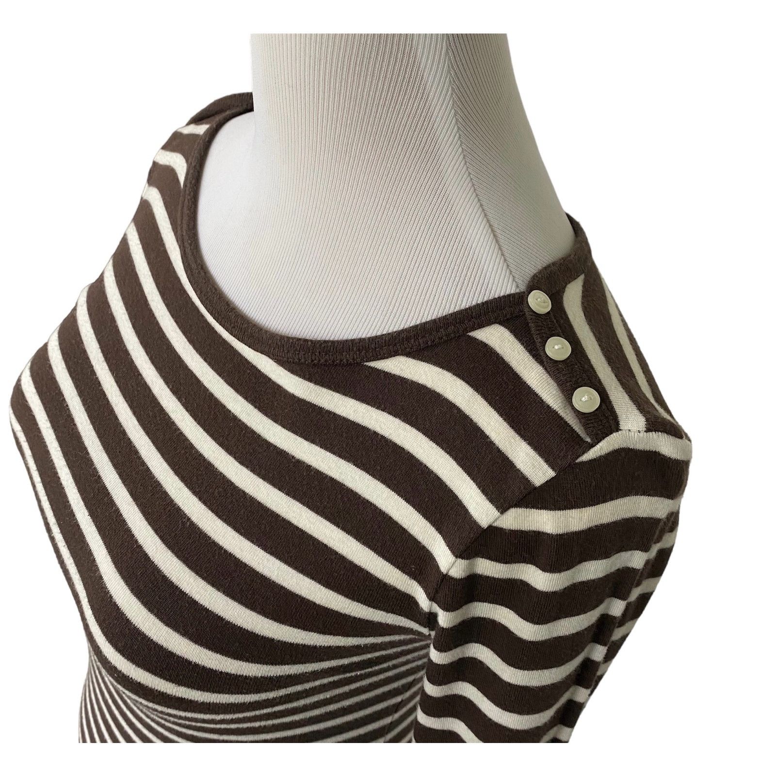 Gap GAP XS Brown White Stripe Long Sleeve Shirt Button Detail Size XS / US 0-2 / IT 36-38 - 2 Thumbnail